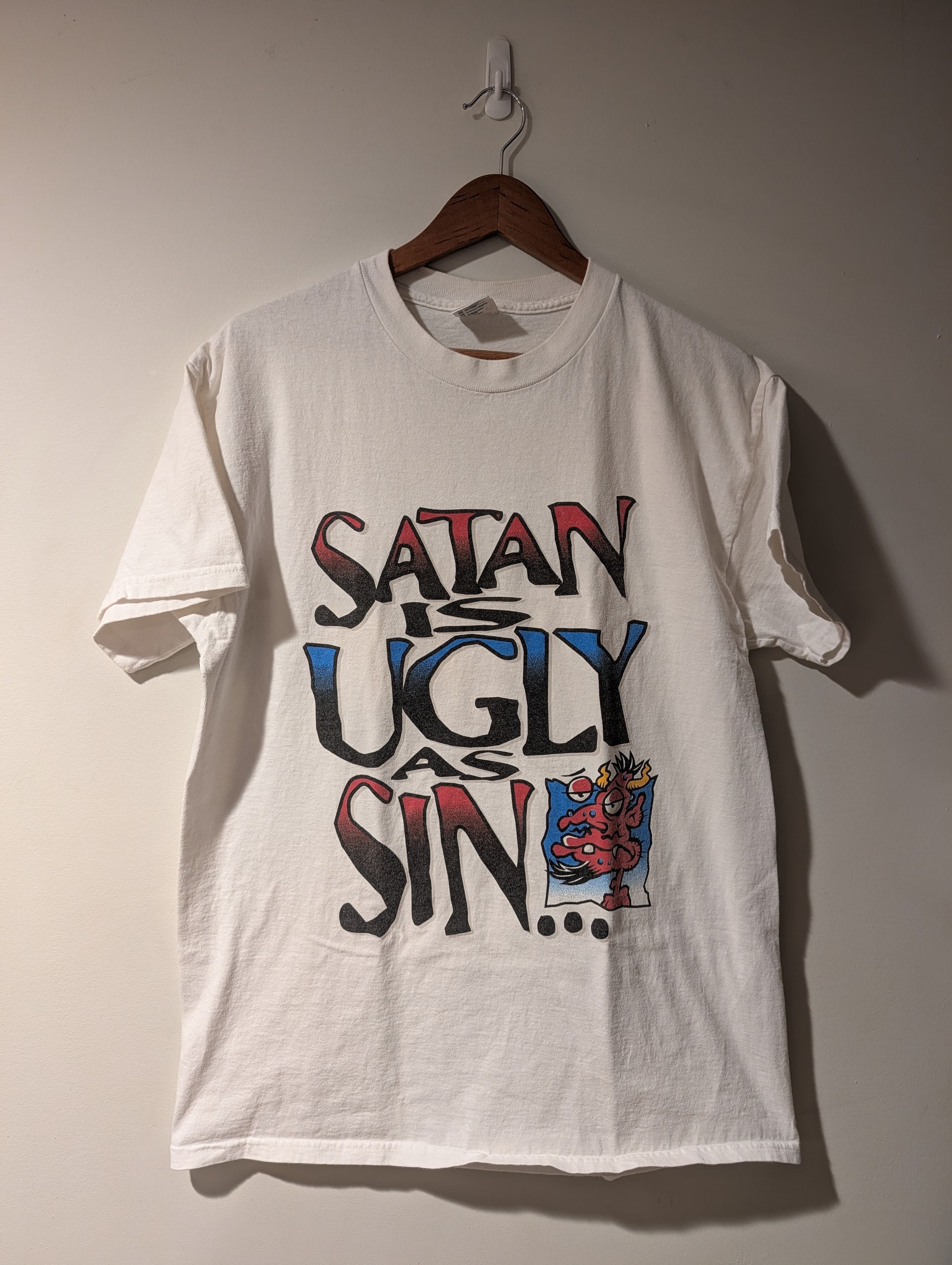 Delta Vintage Satan Is Ugly As Sin T-Shirt Delta Christian 90s Size US L / EU 52-54 / 3 - 1 Thumbnail