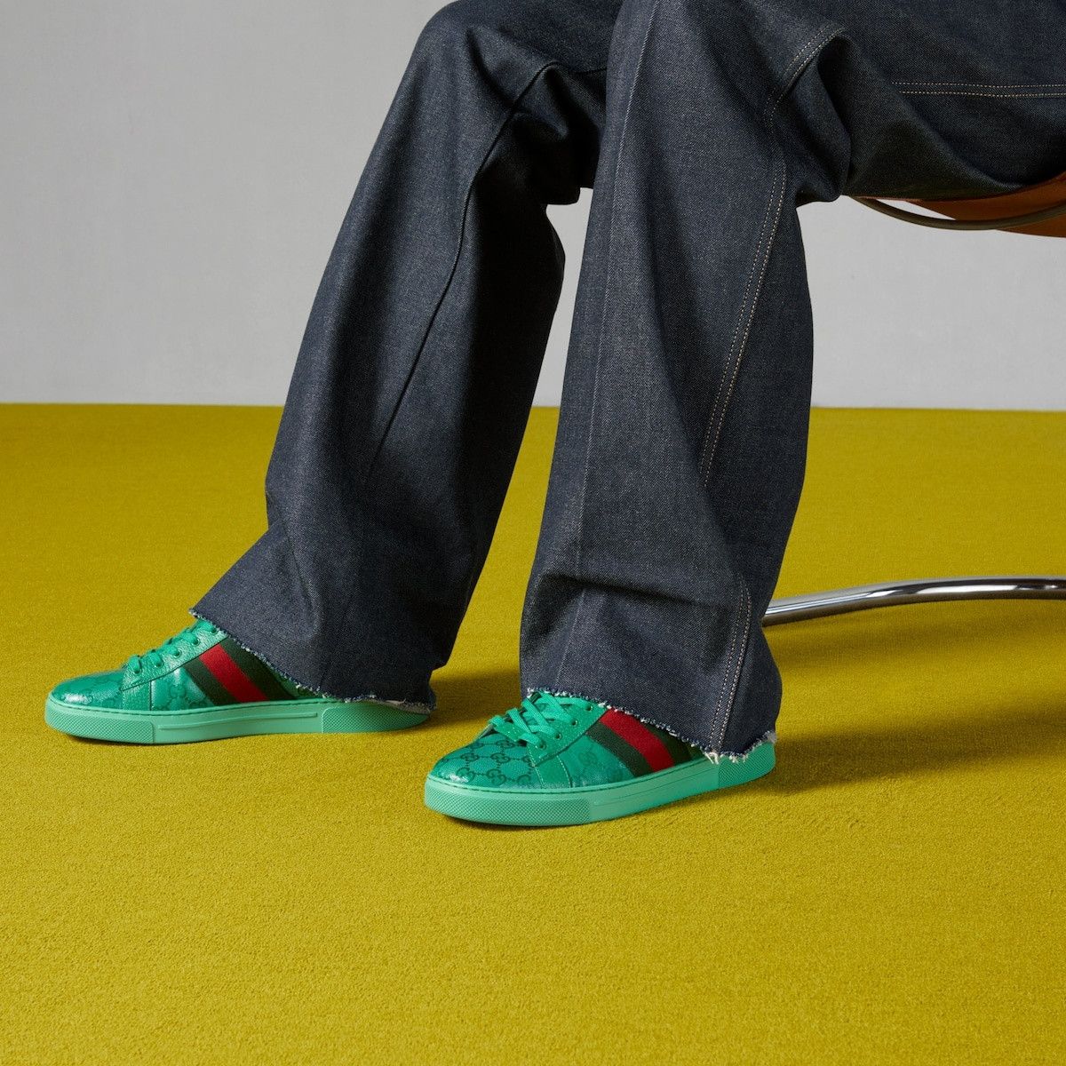 Gucci o1loc1c0625 Men's Ace GG Crystal Canvas Sneakers in Green Size US 9.5 / EU 42-43 - 3 Thumbnail