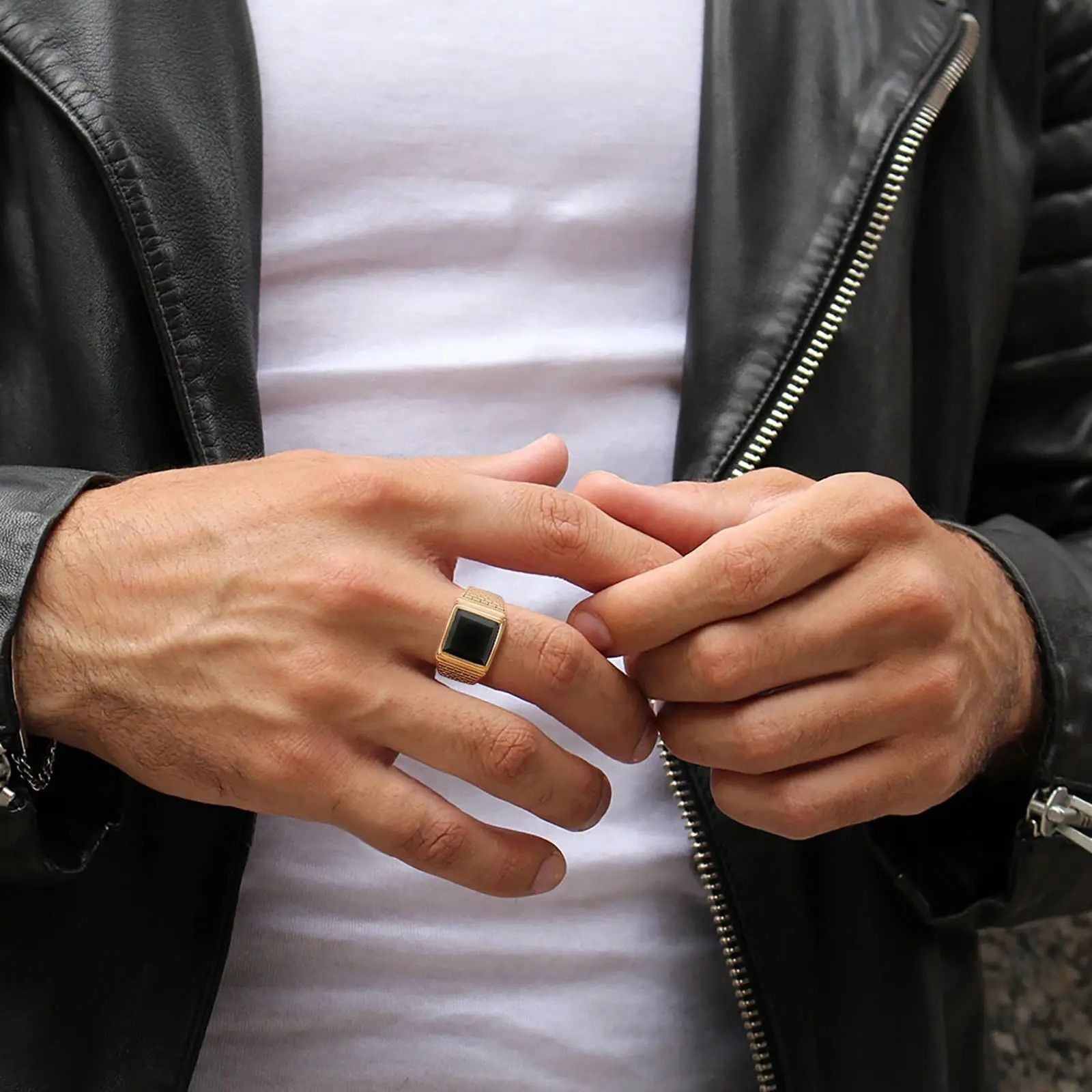 Jewelry × Vintage Black Stone Men Ring Size ONE SIZE - 2 Thumbnail