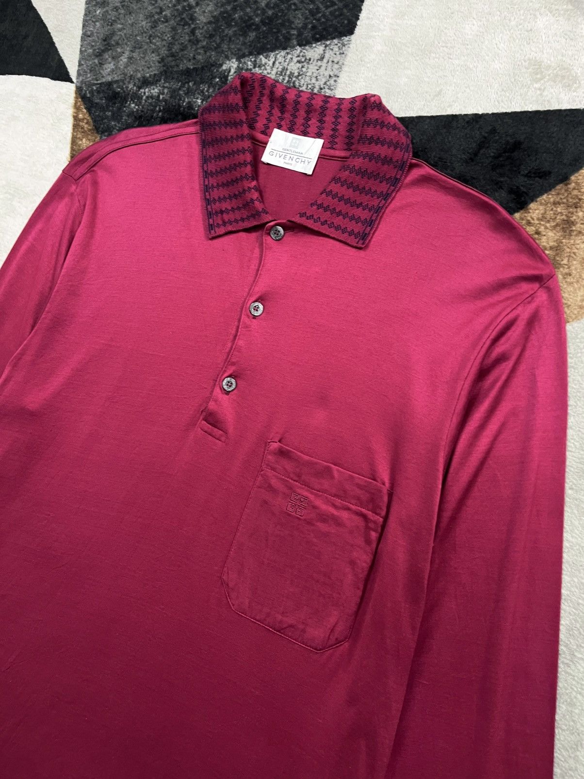 Givenchy Vintage 90s Givenchy Gentleman Maroon Polo Shirts Longsleeve Size US M / EU 48-50 / 2 - 8 Thumbnail
