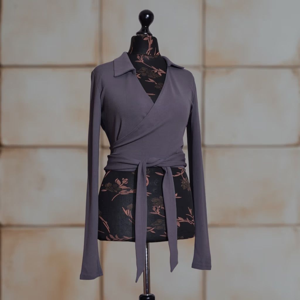 Sarah Pacini Sarah Pacini Wrap Shirt Grey Long Sleeve Collared Size S Womens Size S / US 4 / IT 40 - 1 Thumbnail