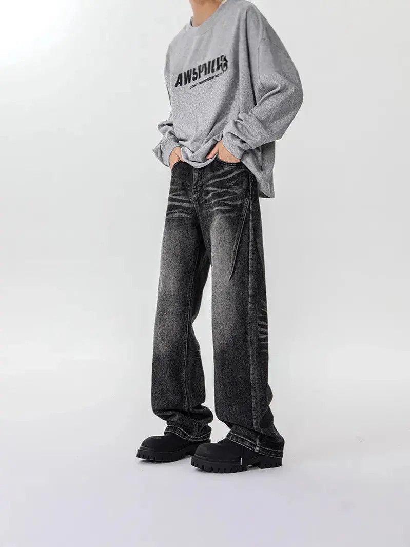 Japanese Brand Retro loose wide leg straight leg jeans Size US 32 / EU 48 - 3 Thumbnail
