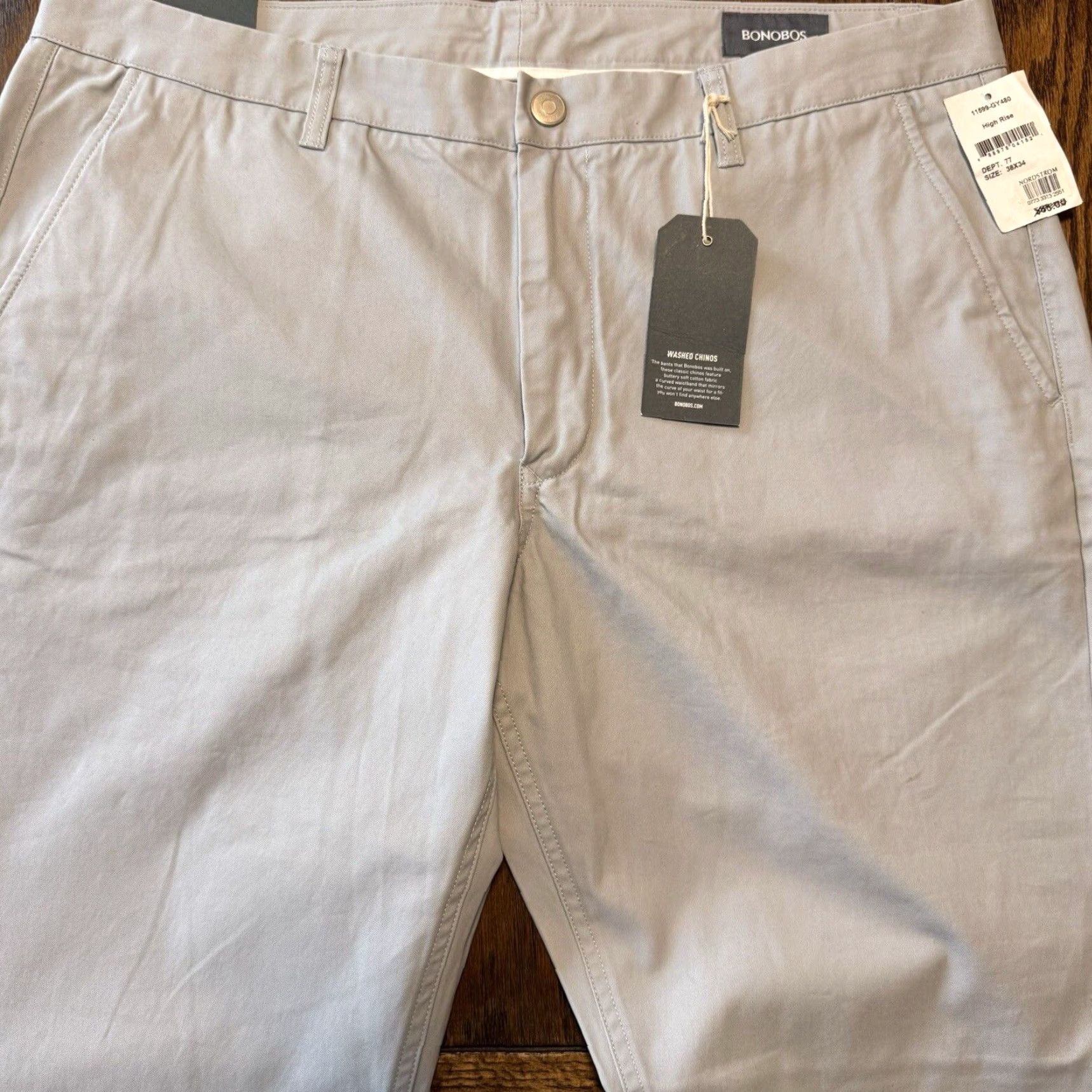 Bonobos Pants Mens 38x34 Slim Straight Gray - Regular Size - Bonobos - Chino - Men's Pants