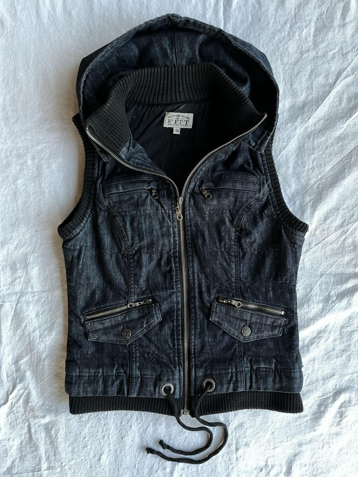 Diesel FITT Vintage Black Denim Hooded Vest Y2K Street Goth Core Size US XS / EU 42 / 0 - 2 Thumbnail