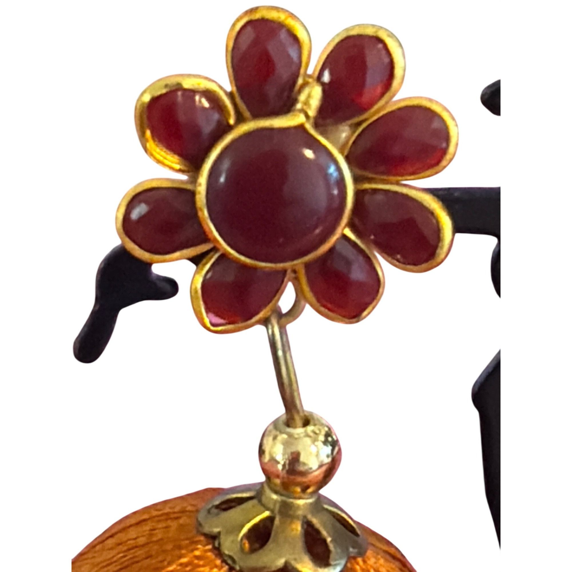Other Vintage Orange Silk Thread Jhumka Earrings Red Floral Bolly Size ONE SIZE - 2 Thumbnail