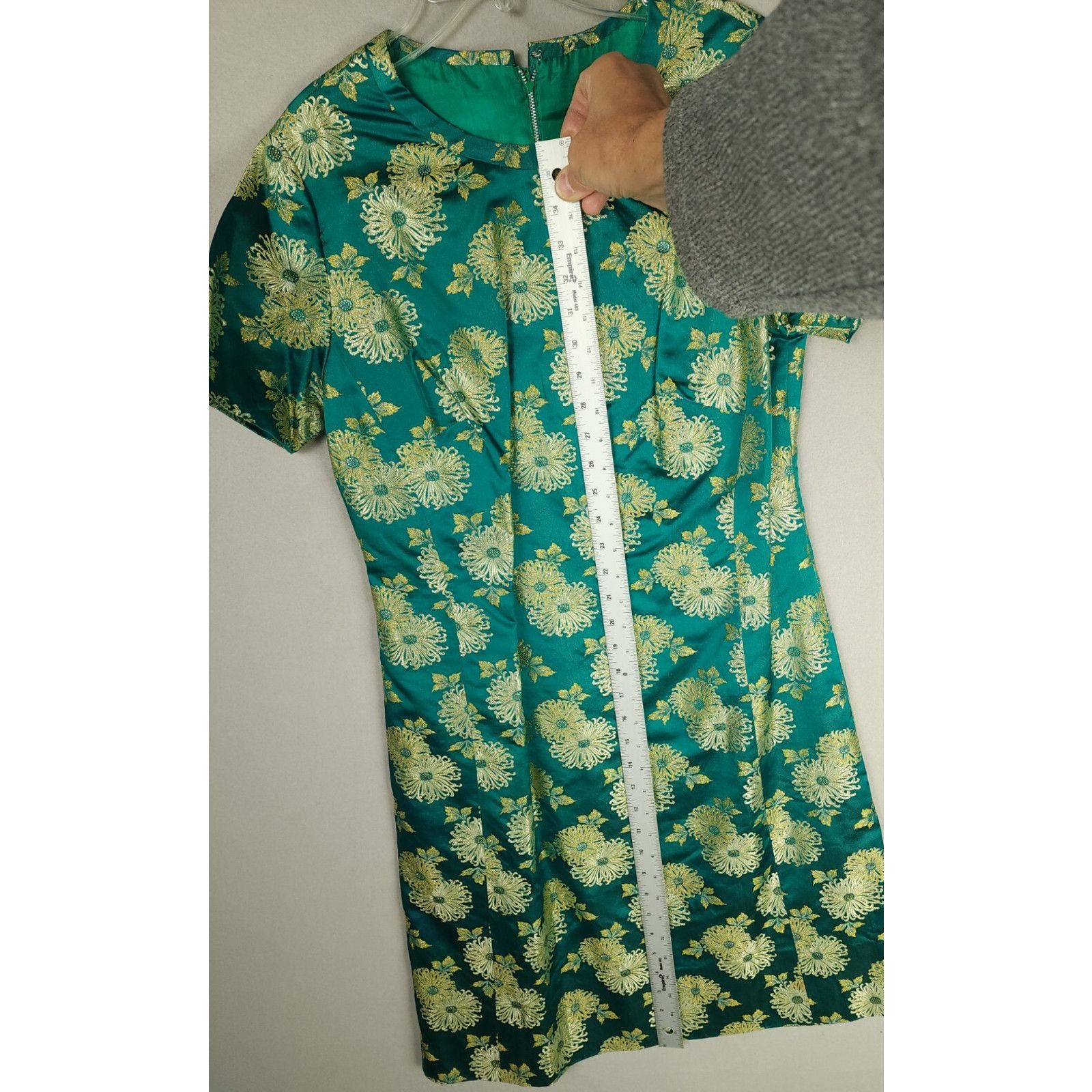 Vintage Ying Tai Ltd Green/Gold Chinese Floral Dress w/Jacket Size S / US 4 / IT 40 - 6 Thumbnail