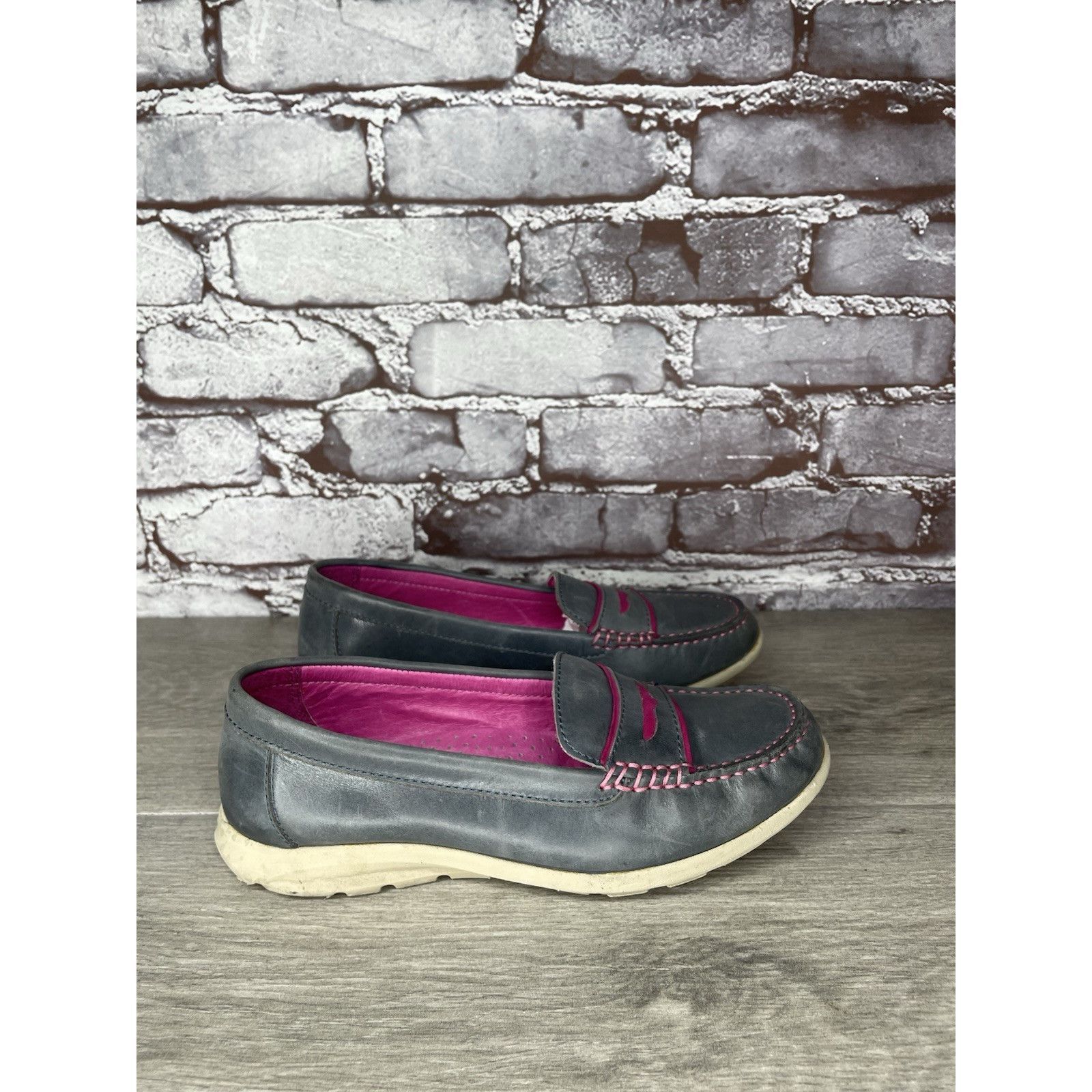 JOSEF SEIBAL Josef Seibel Gray Leather Pink Stitching Penny Loafer Comfor Size US 6 / IT 36 - 11 Thumbnail