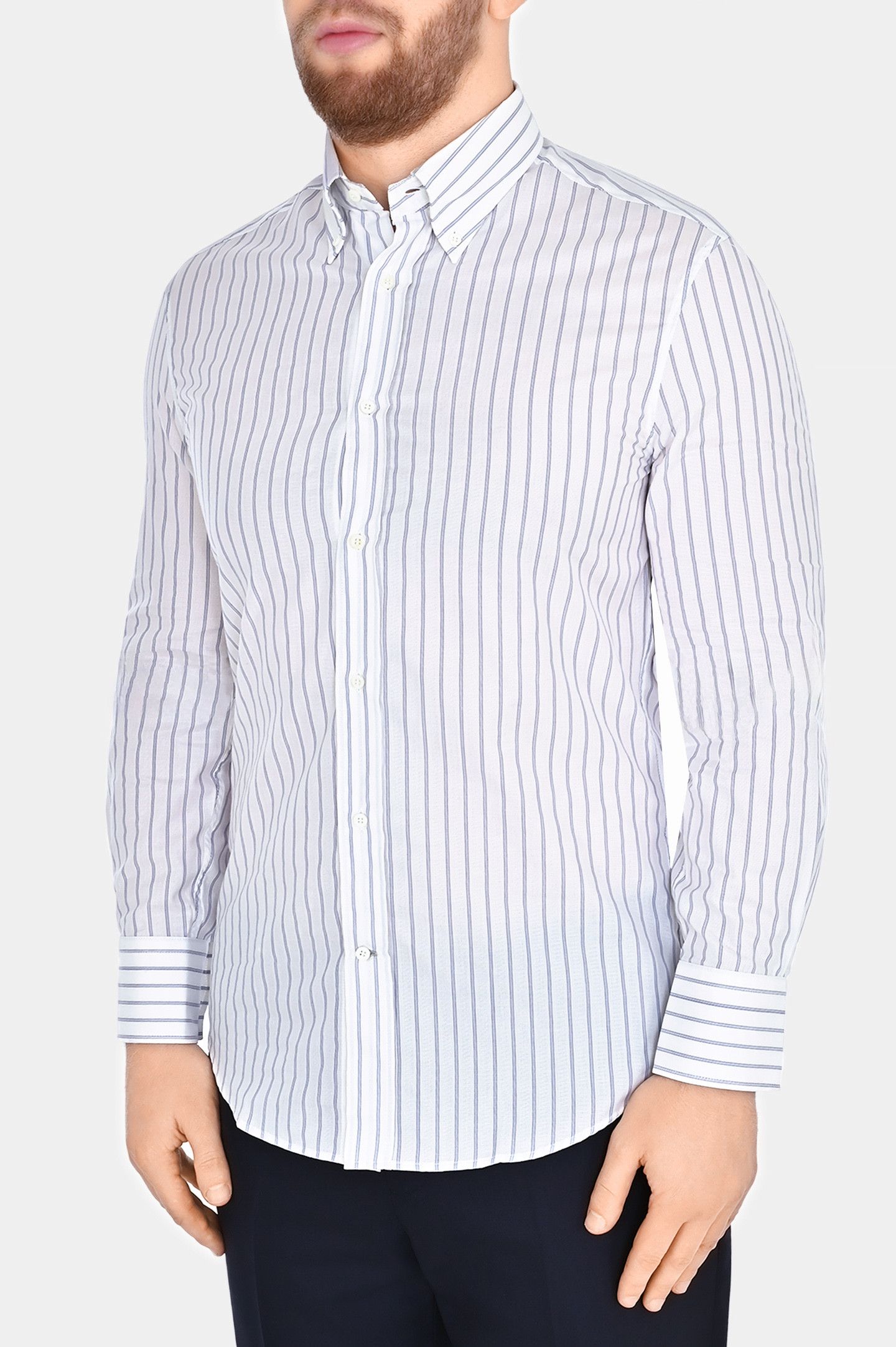 Brunello Cucinelli o1w1db10725 Slim Fit Shirt in White/Navy Blue Size US XS / EU 42 / 0 - 2 Thumbnail