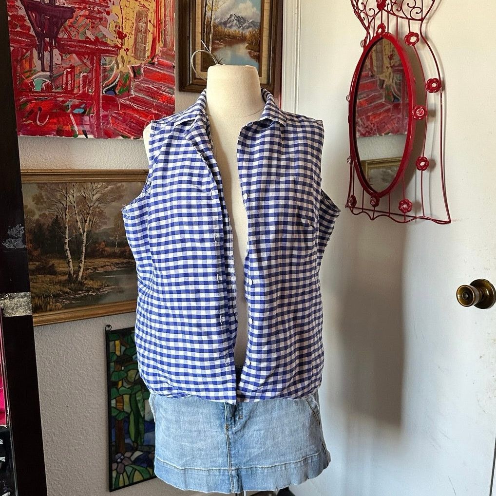 Other hillard & hanson blue white gingham button up tank top Size XL / US 12-14 / IT 48-50 - 1 Thumbnail