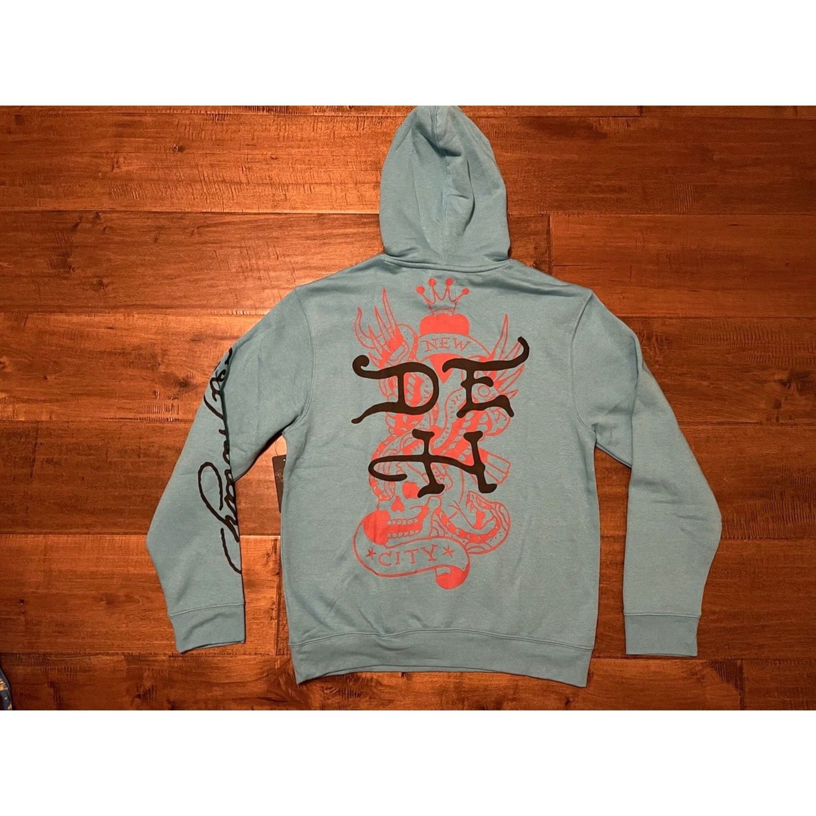 Ed Hardy Ed Hardy Tattoo Skull Flames Blue Pullover Hoodie Sweatshirt - Men's M - New! Size US M / EU 48-50 / 2 - 3 Thumbnail