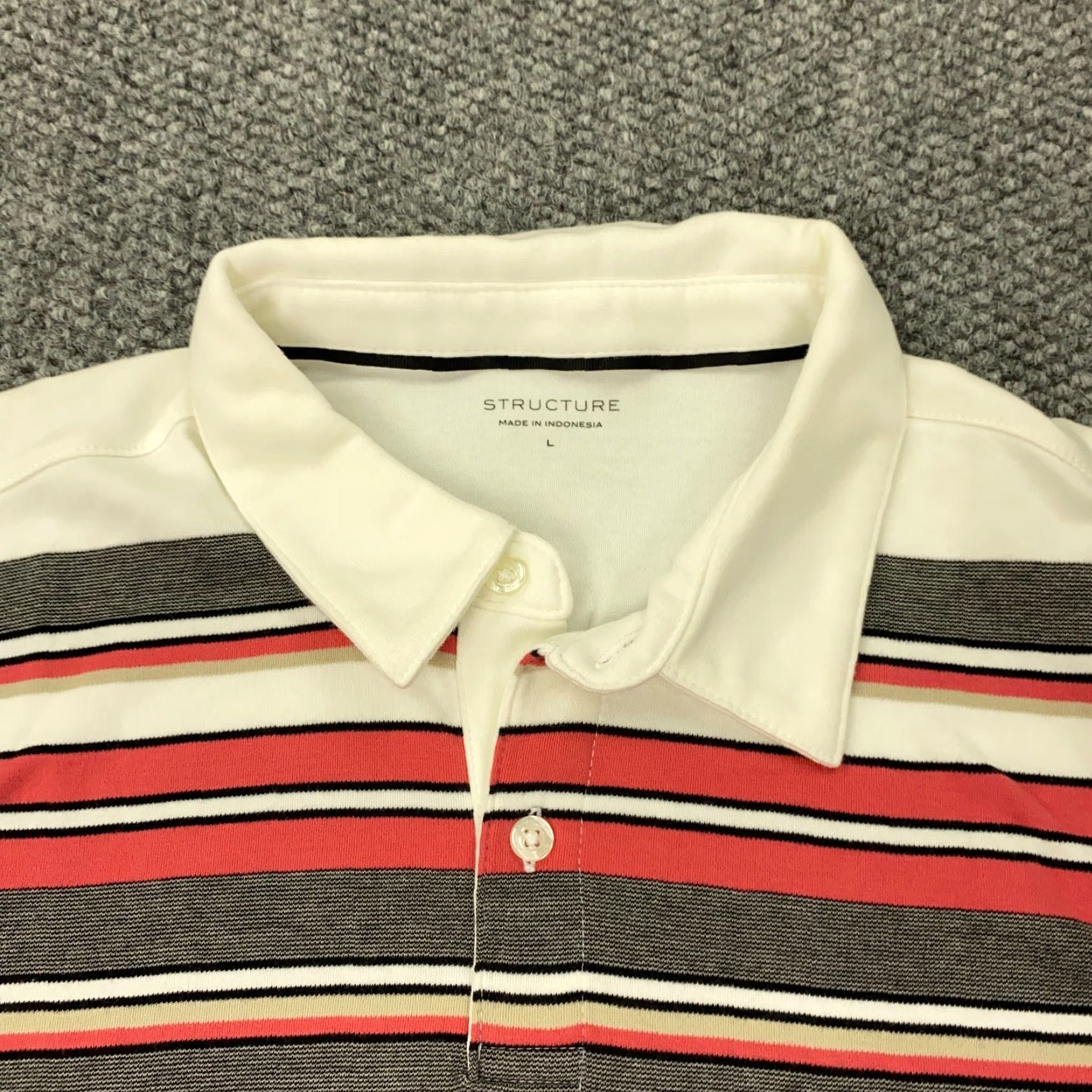 Vintage Structure Polo Shirt Mens Large White Striped Short Sleeve Size US L / EU 52-54 / 3 - 2 Thumbnail