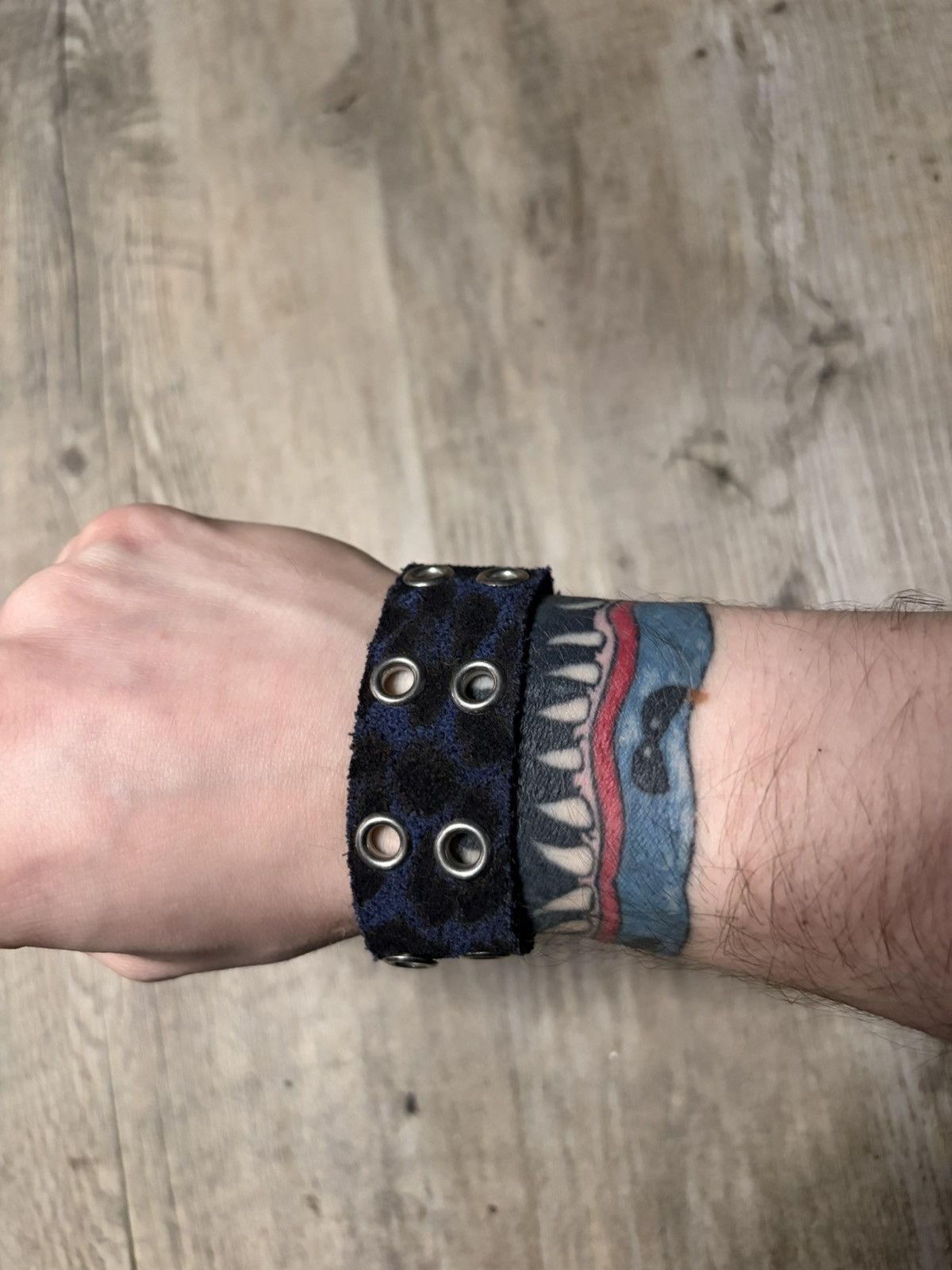 Saint Laurent Paris Sample hedi blue black leopard Studded Leather Cuff bracelet Size ONE SIZE - 1 Thumbnail
