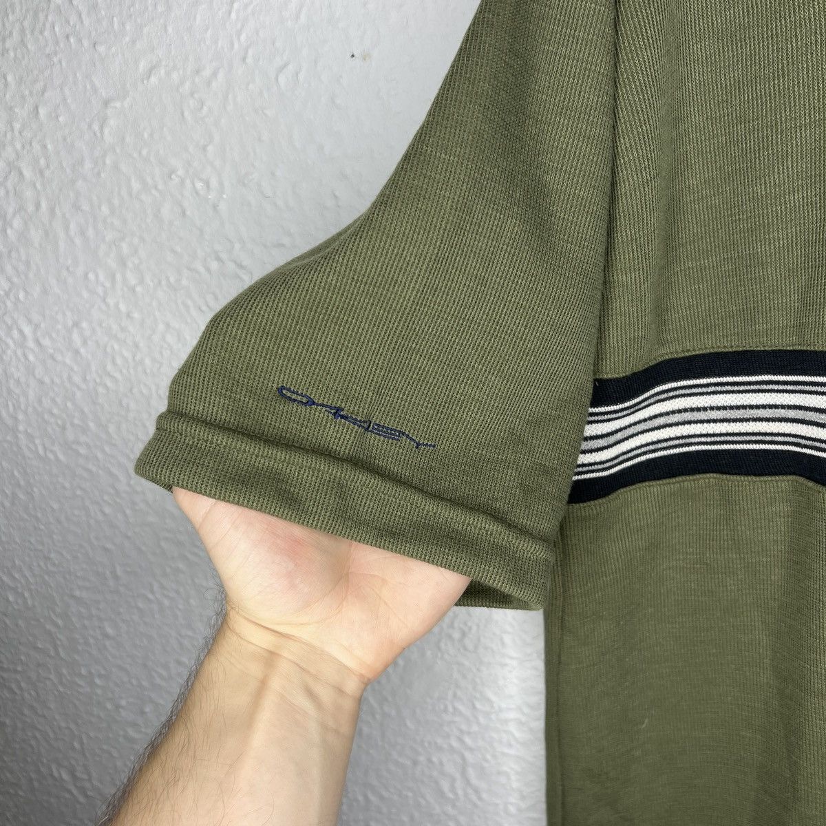 Oakley × Vintage Vintagw Oakley Polo Tshirt Tee Green Khaki Spellout Logo Size US L / EU 52-54 / 3 - 5 Thumbnail