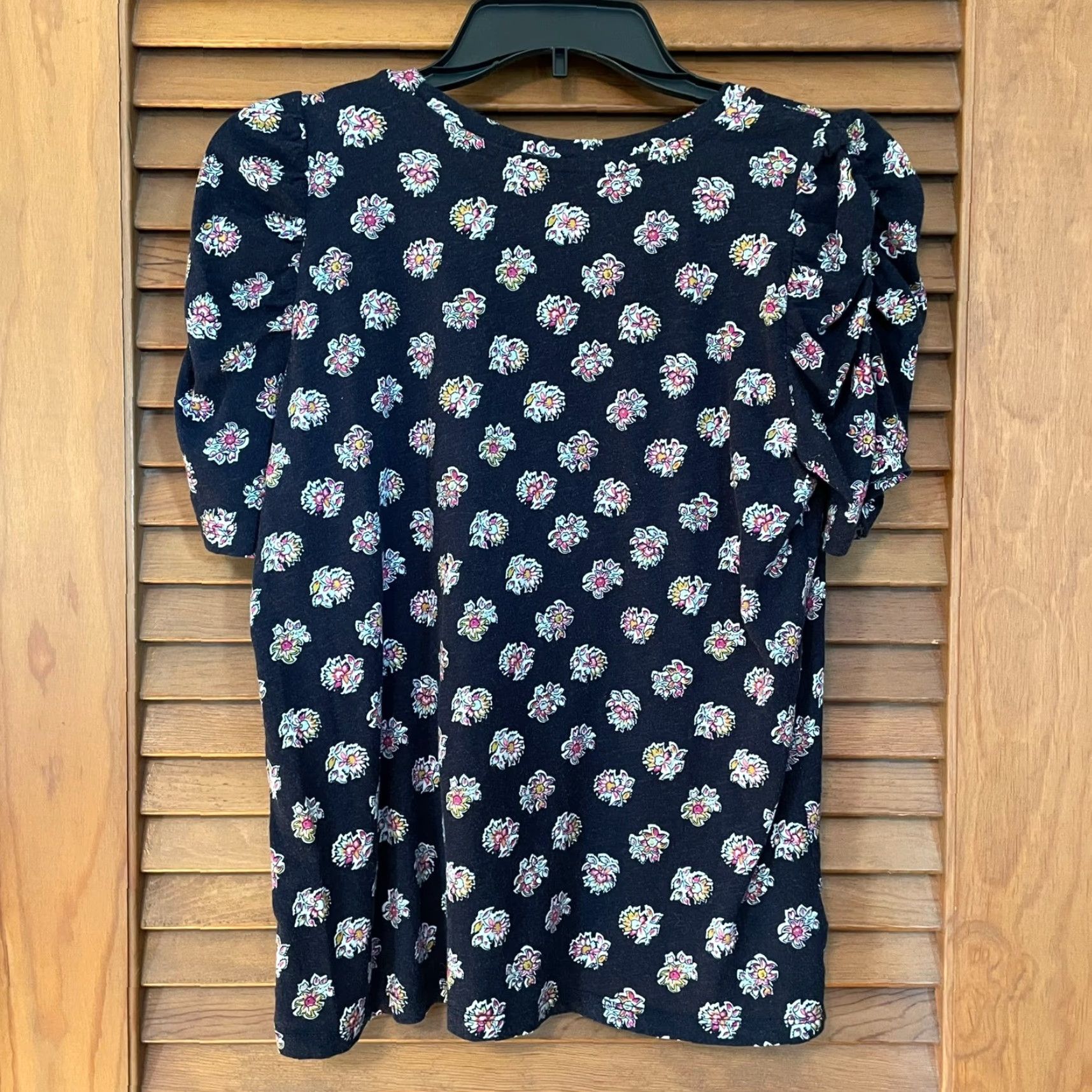 Loft VINTAGE LOFT Top TShirt M Floral Navy Blue Short Puff Sleeve Soft Dainty Pink Size M / US 6-8 / IT 42-44 - 6 Thumbnail