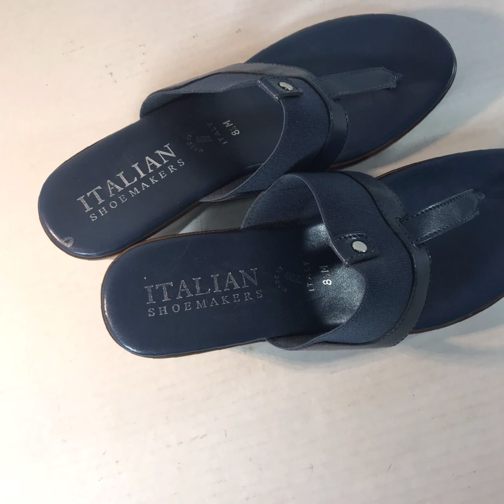 Vintage Italian Shoemakers Wedge Sandals Women Size 8.5M Blue Thong Summer Casual Italy Size US 8.5 / IT 38.5 - 3 Thumbnail