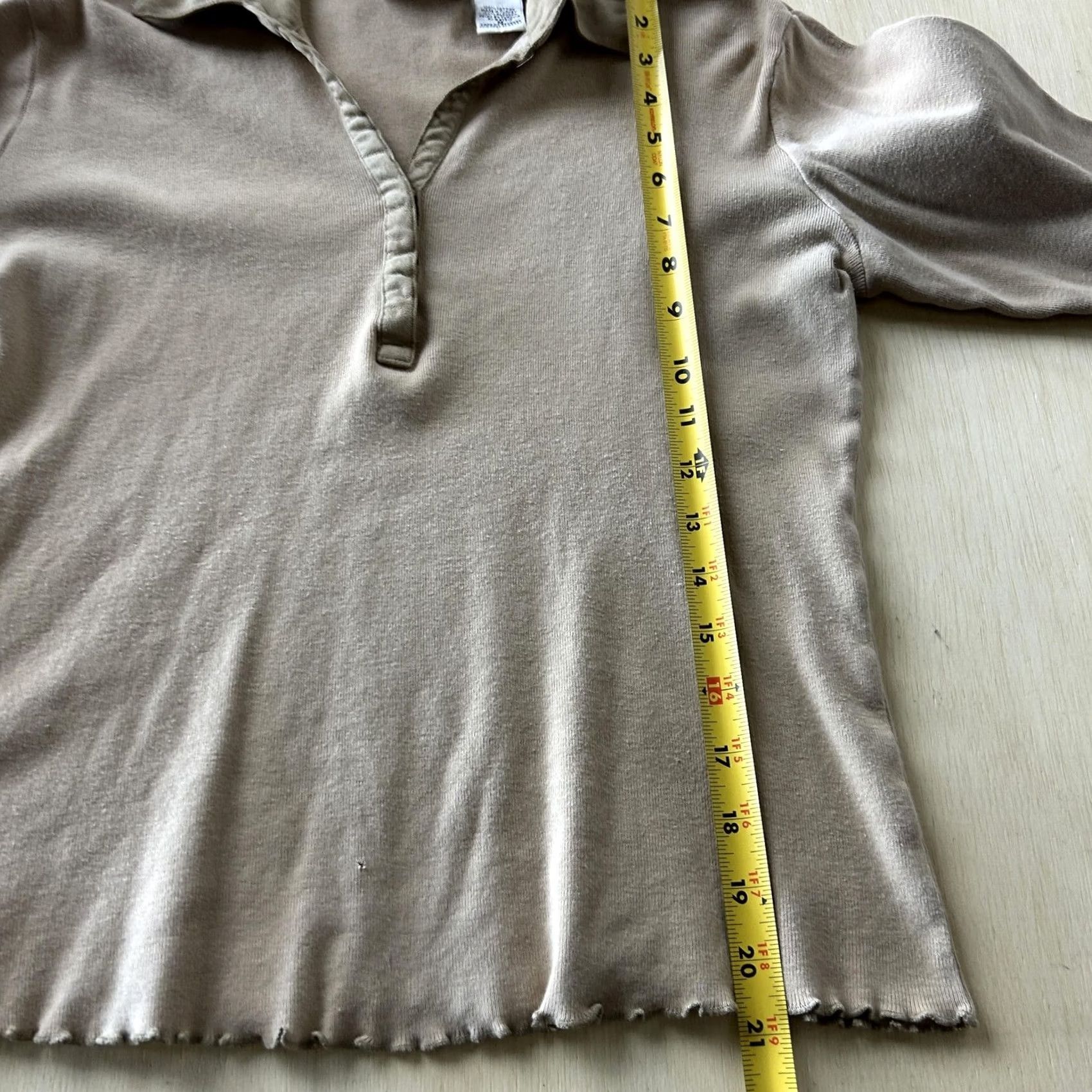 Bill Blass VINTAGE Bill Blass Jeans Polo Shirt Womens Medium Beige Long Sleeve Lettuce Hem Size M / US 6-8 / IT 42-44 - 7 Thumbnail