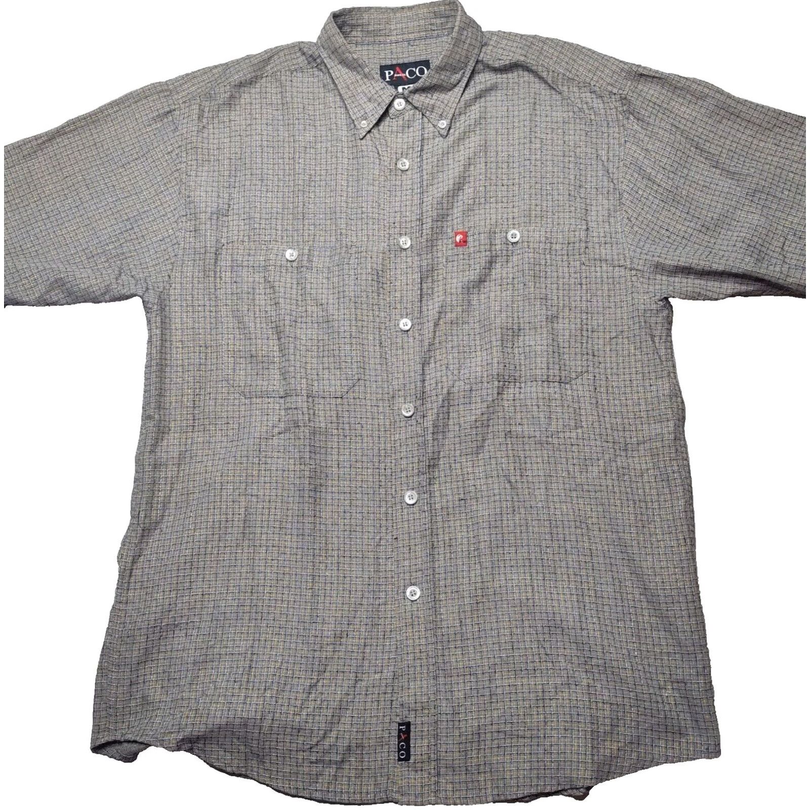 Vintage VINTAGE Paco Jeans Co Men Shirt Button-Down Check Gray Blue Rayon Blend Short Sleeve Medium Size US M / EU 48-50 / 2 - 2 Thumbnail