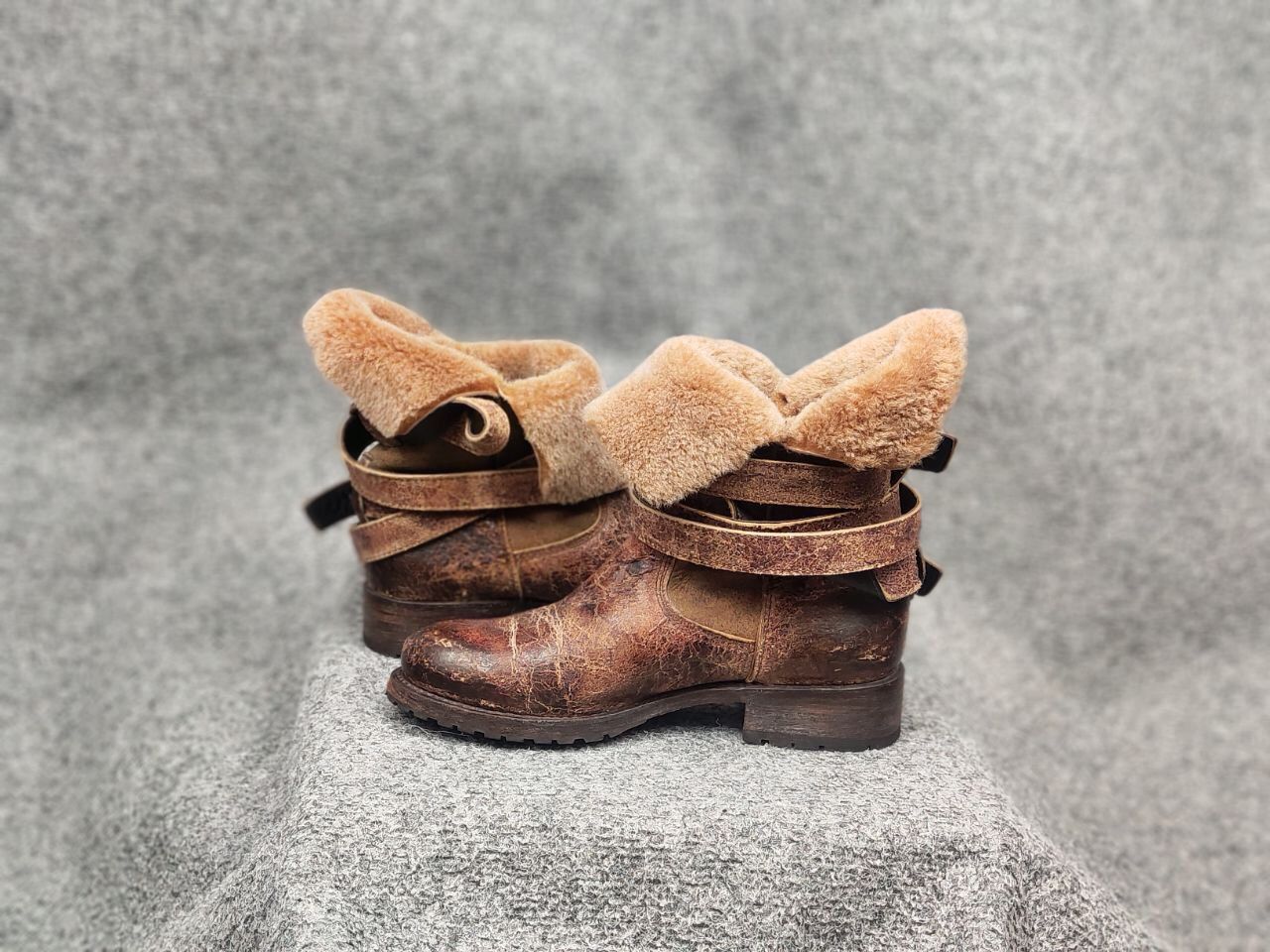 Sendra Sendra handmade design Ankle Brown Leather Womens fur boots Size US 7 / IT 37 - 14 Thumbnail