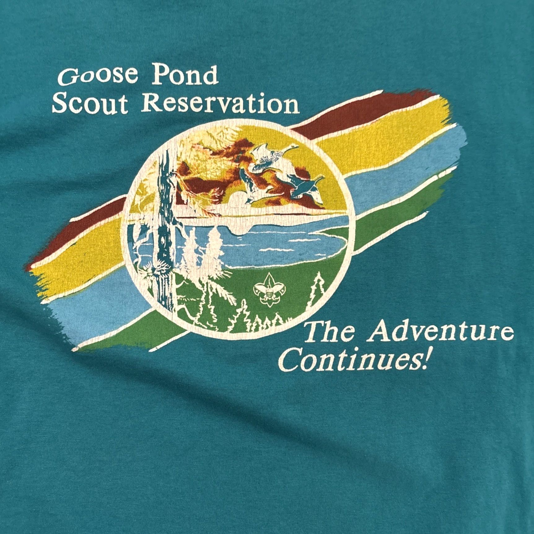 Hanes VINTAGE Goose Pond Scout Reservation T-Shirt XL Teal Hanes Crew Neck BSA Single Stitch Mens Size US XL / EU 56 / 4 - 2 Thumbnail