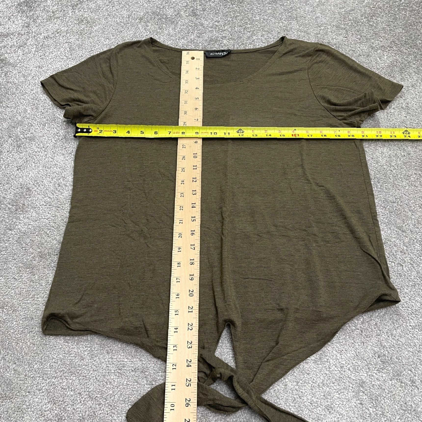 Vintage Elizabeth Blouse Shirt Womens Large Army Green Short Sleeve Round Neck Tie Front Casual Knit Rayon Regular Size L Clothing Size L / US 10 / IT 46 - 5 Thumbnail