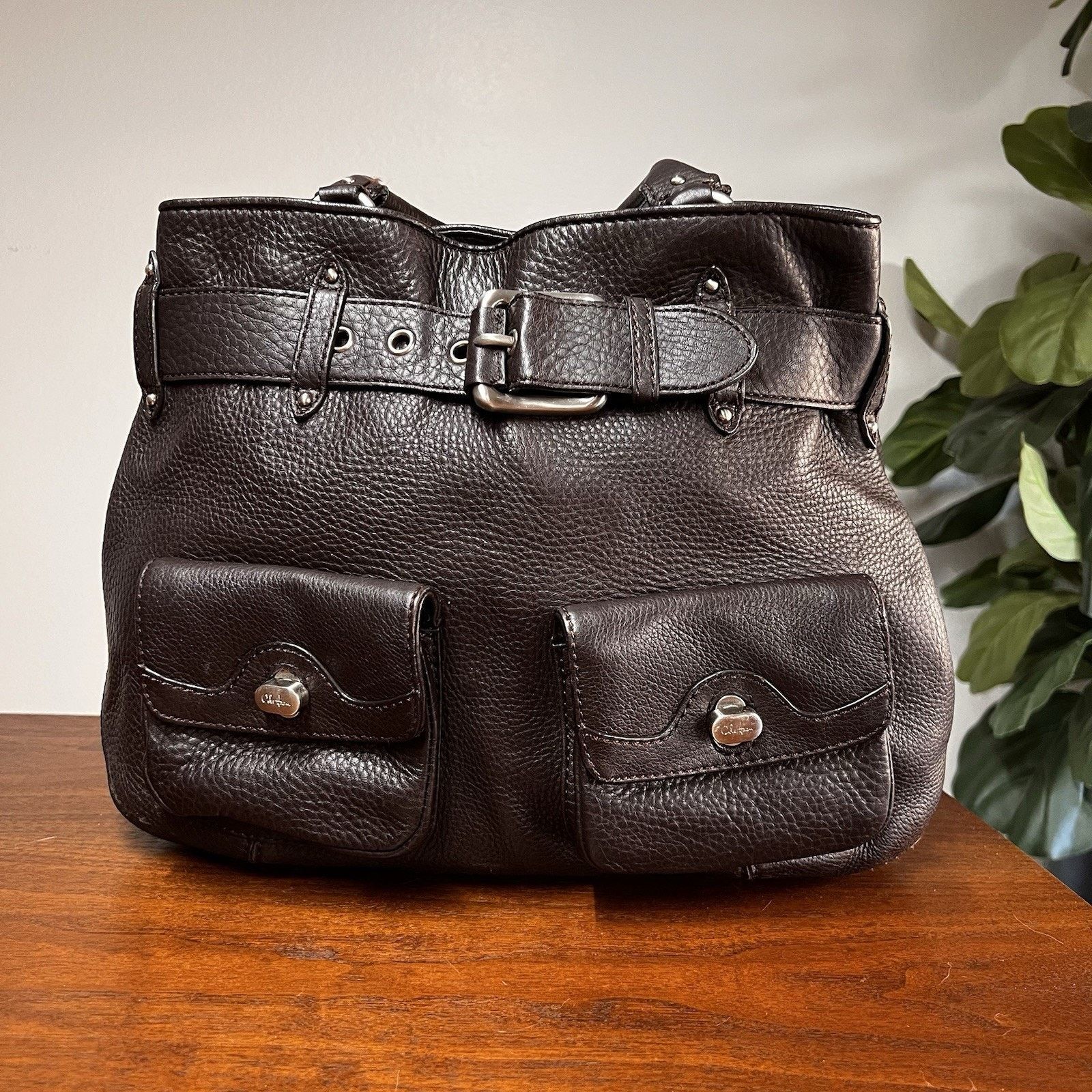 Cole Haan $400 Cole Haan Belted Brown Pebbled Leather Shoulder Bag Size ONE SIZE - 1 Thumbnail