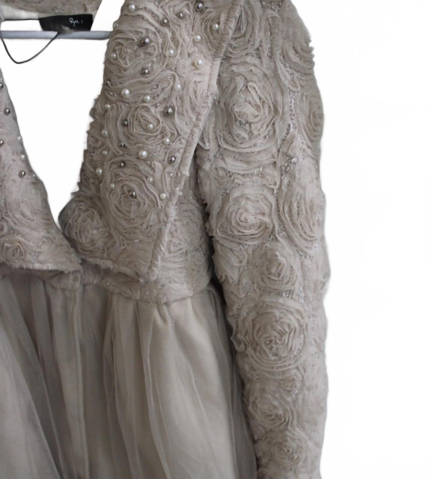 Ryuichiro Shimazaki Ryu Beige Embroidered and Pearl-Accented Dress w Tulle Small Size S / US 4 / IT 40 - 4 Thumbnail