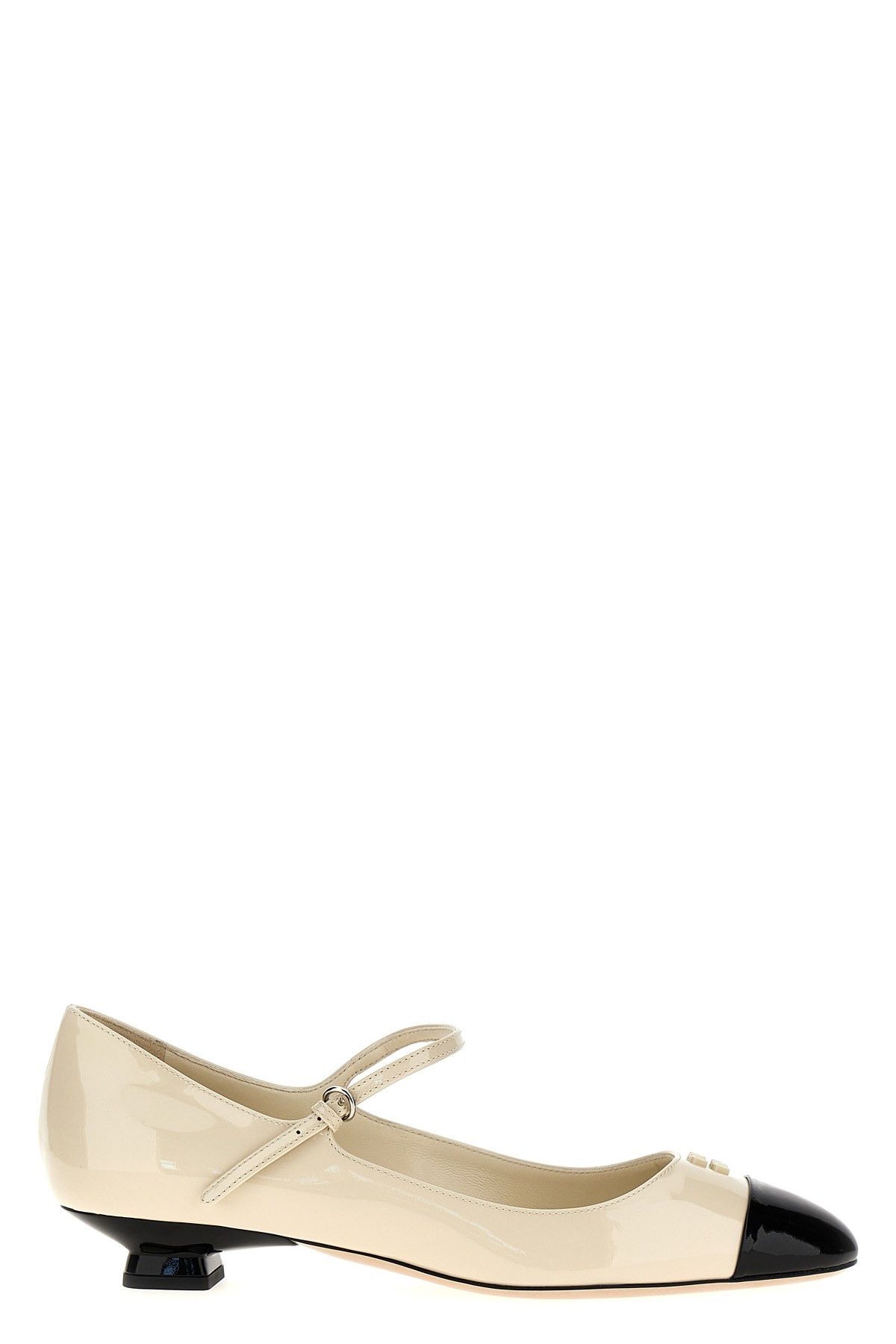 image of Miu Miu Two-Tone Patent Ballet Flats in White/Black, Women's (Size 6)