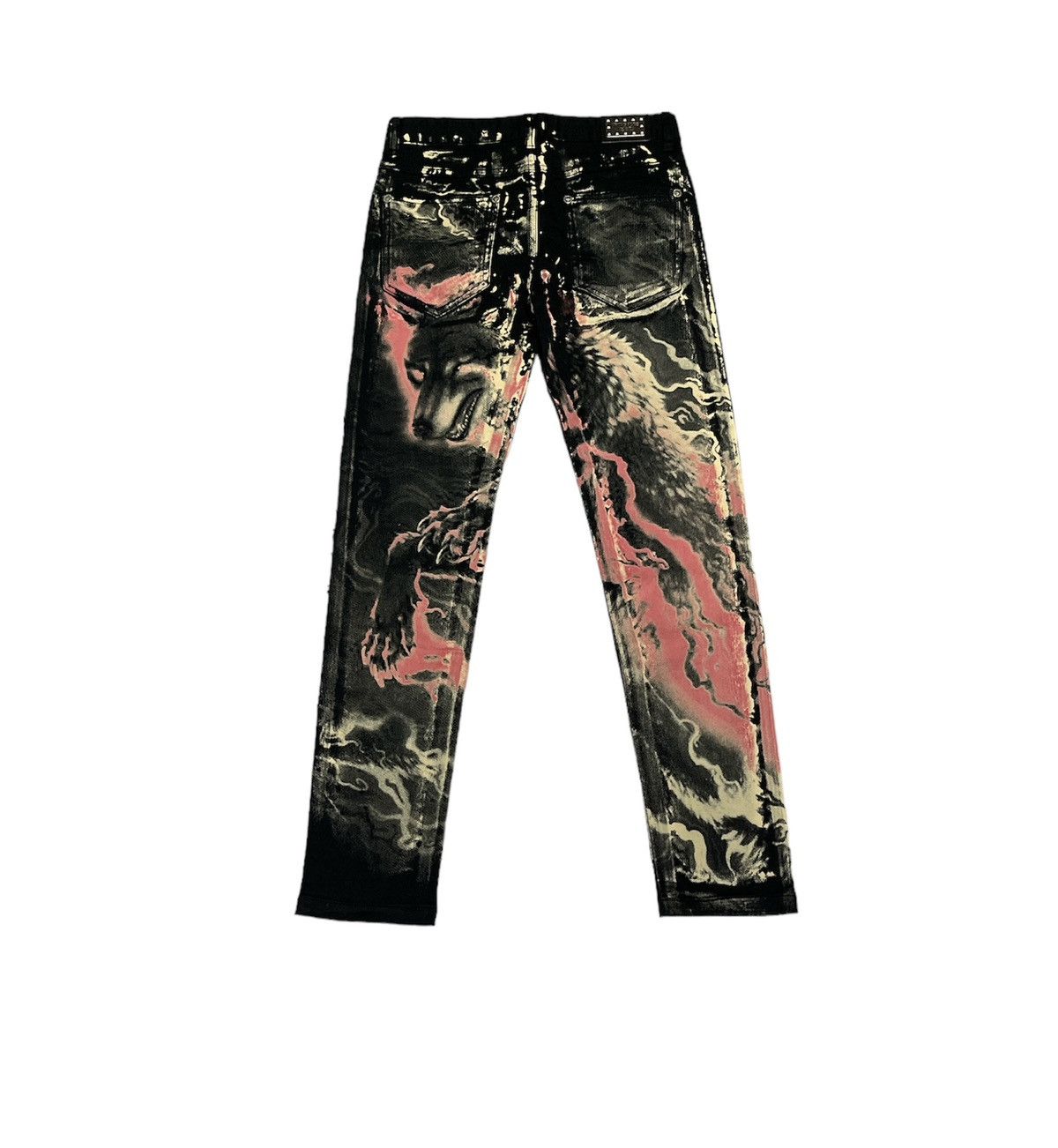 Designer × Jean Jeans American wolf Graphic Design Rare Size US 29 - 2 Thumbnail