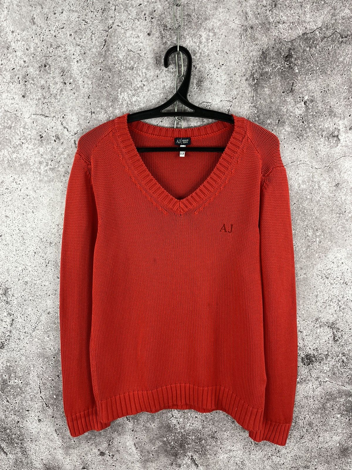 Armani × Vintage Armani Jeans Woman’s Sweater Cable Knit V-Neck Red Size 3XL Size XL / US 12-14 / IT 48-50 - 1 Thumbnail