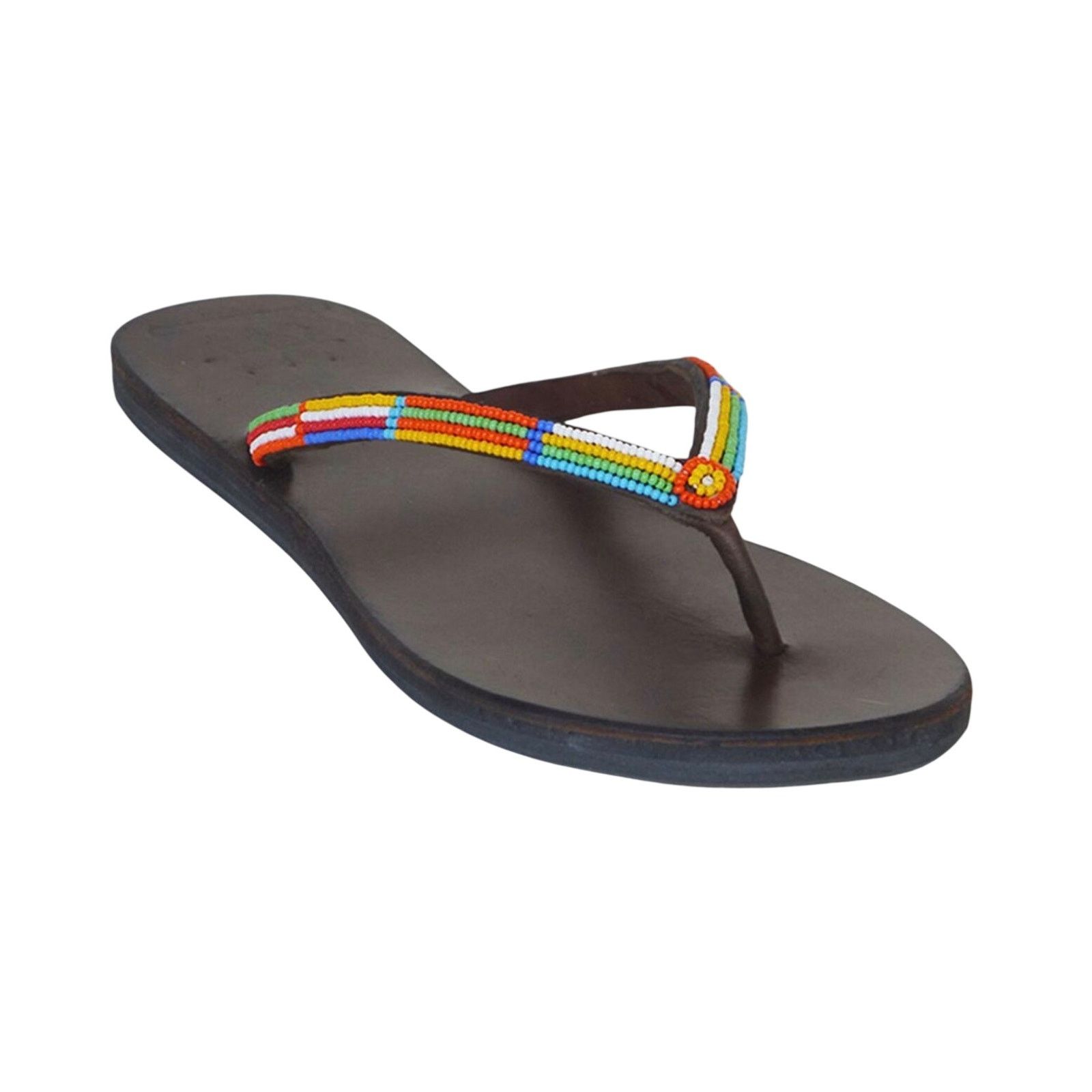 Vintage Global Girls Multi Flip Flop sandals handcrafted Sz 38 7.5-8 Size US 7.5 / IT 37.5 - 2 Thumbnail