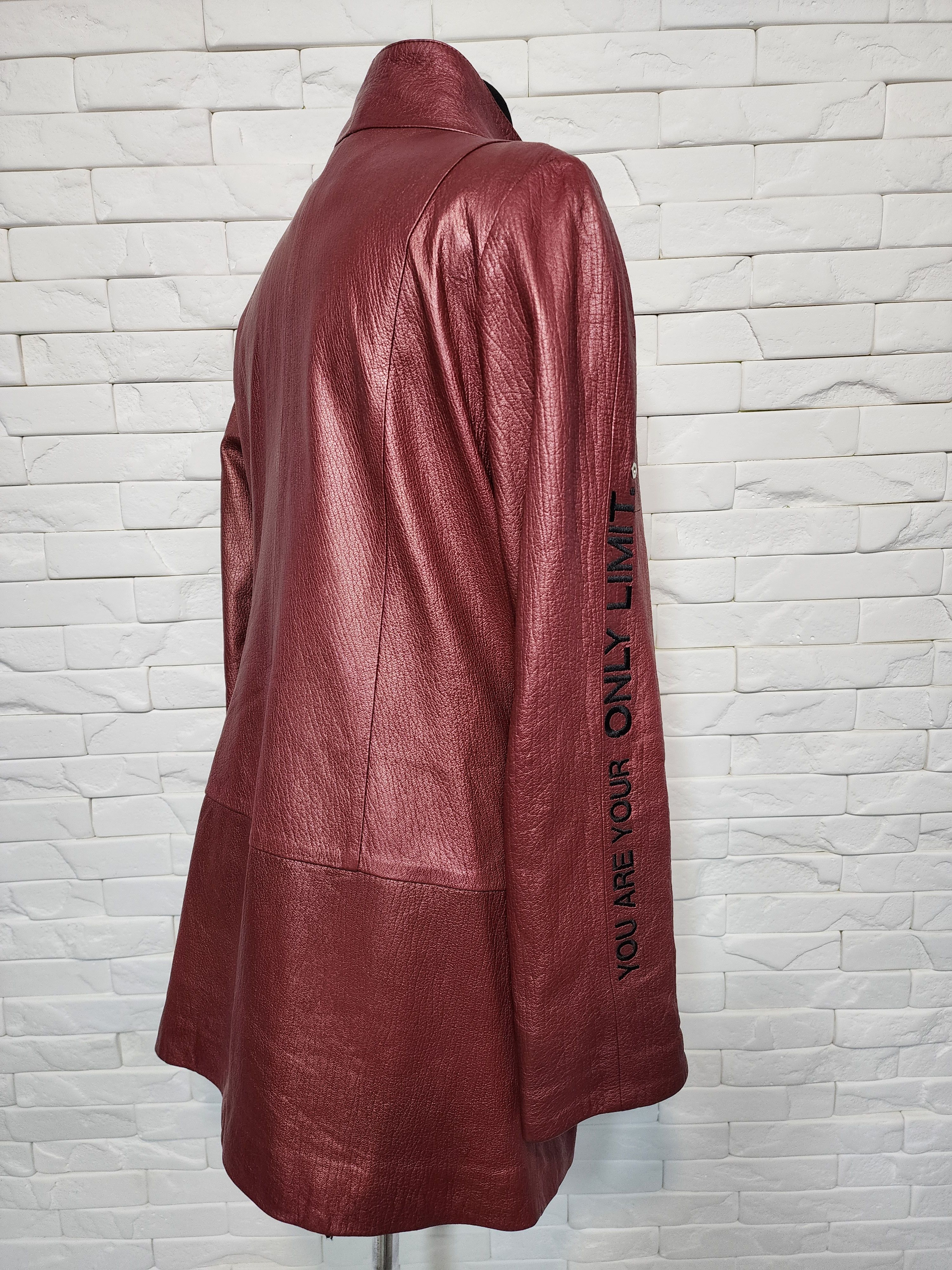Designer Women's red leather jacket with a metal zipper. Size L / US 10 / IT 46 - 5 Thumbnail