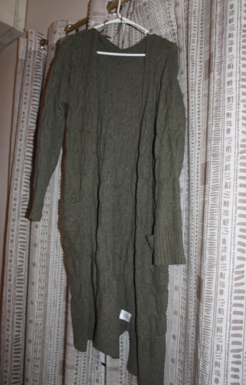 Other Pink Rose Long Olive Green Cable Knit Cardigan w Pockets S Size S / US 4 / IT 40 - 2 Thumbnail
