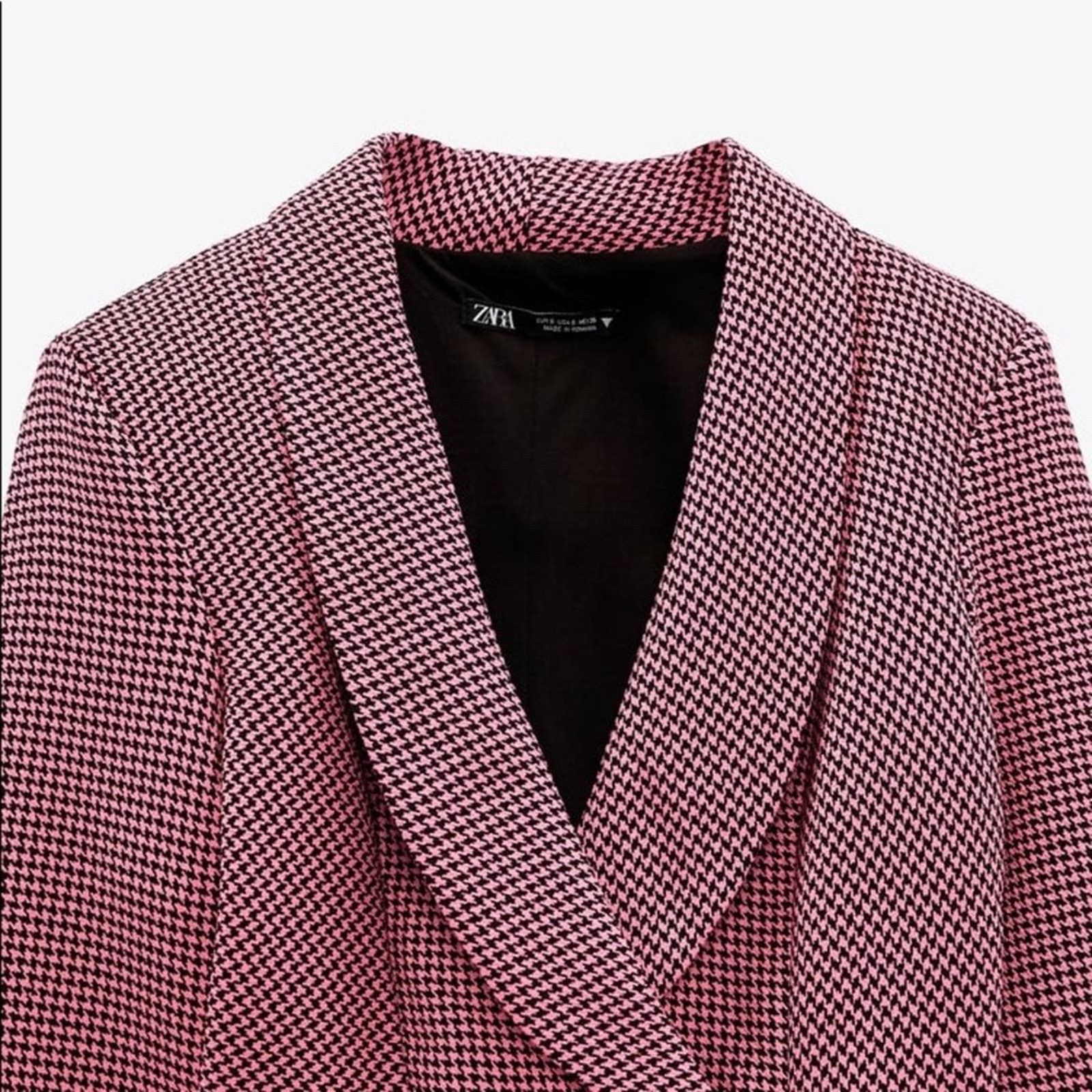 Zara ZARA BLOGGER FAVORITE HOUNDSTOOTH BLAZER DRESS NEON PINK Size L / US 10 / IT 46 - 12 Thumbnail