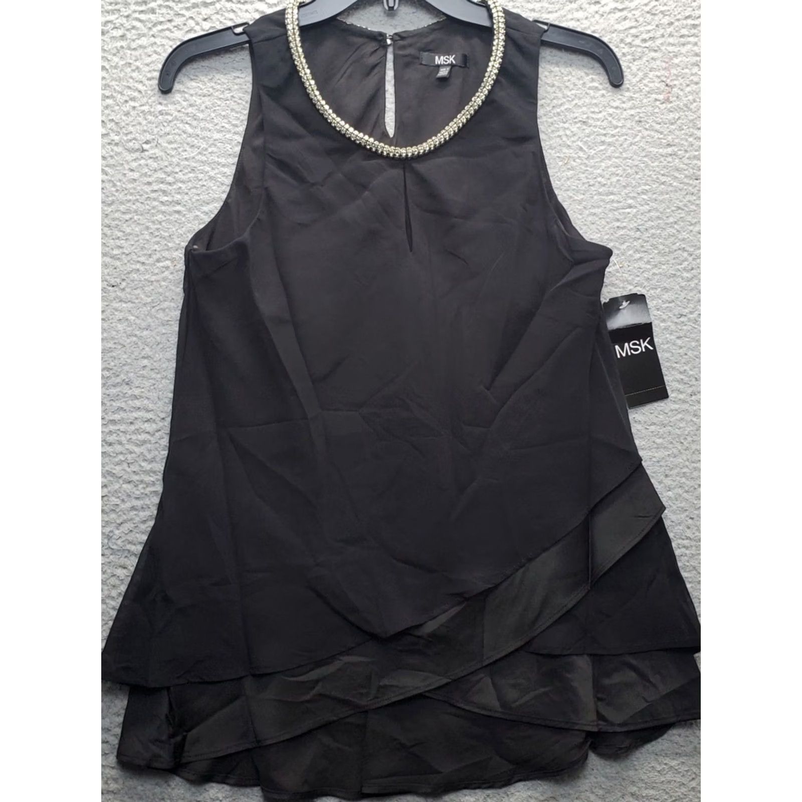 Vintage MSK Tank Dress Women's S Black Lined Layered Beaded Round Neck Keyhole Back Shirt/Hoodie? Size S / US 4 / IT 40 - 2 Thumbnail