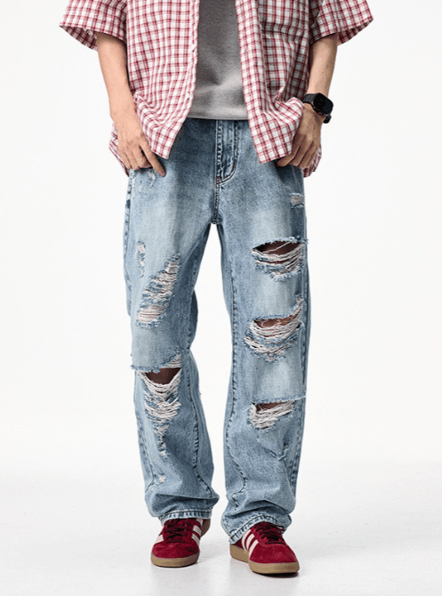 Japanese Brand × Jean American style trendy heavy distressed straight ripped jeans Size US 32 / EU 48 - 1 Thumbnail