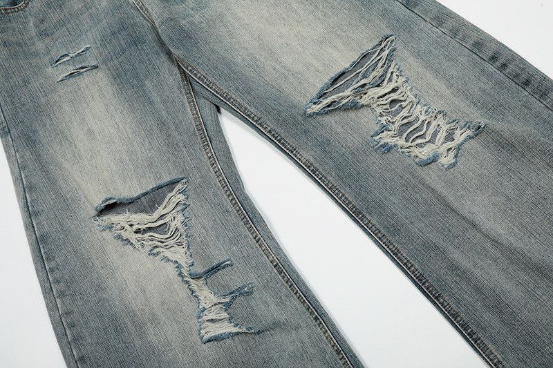 Jean Men's ripped straight blue vintage washed distressed jeans Size US 34 / EU 50 - 4 Thumbnail