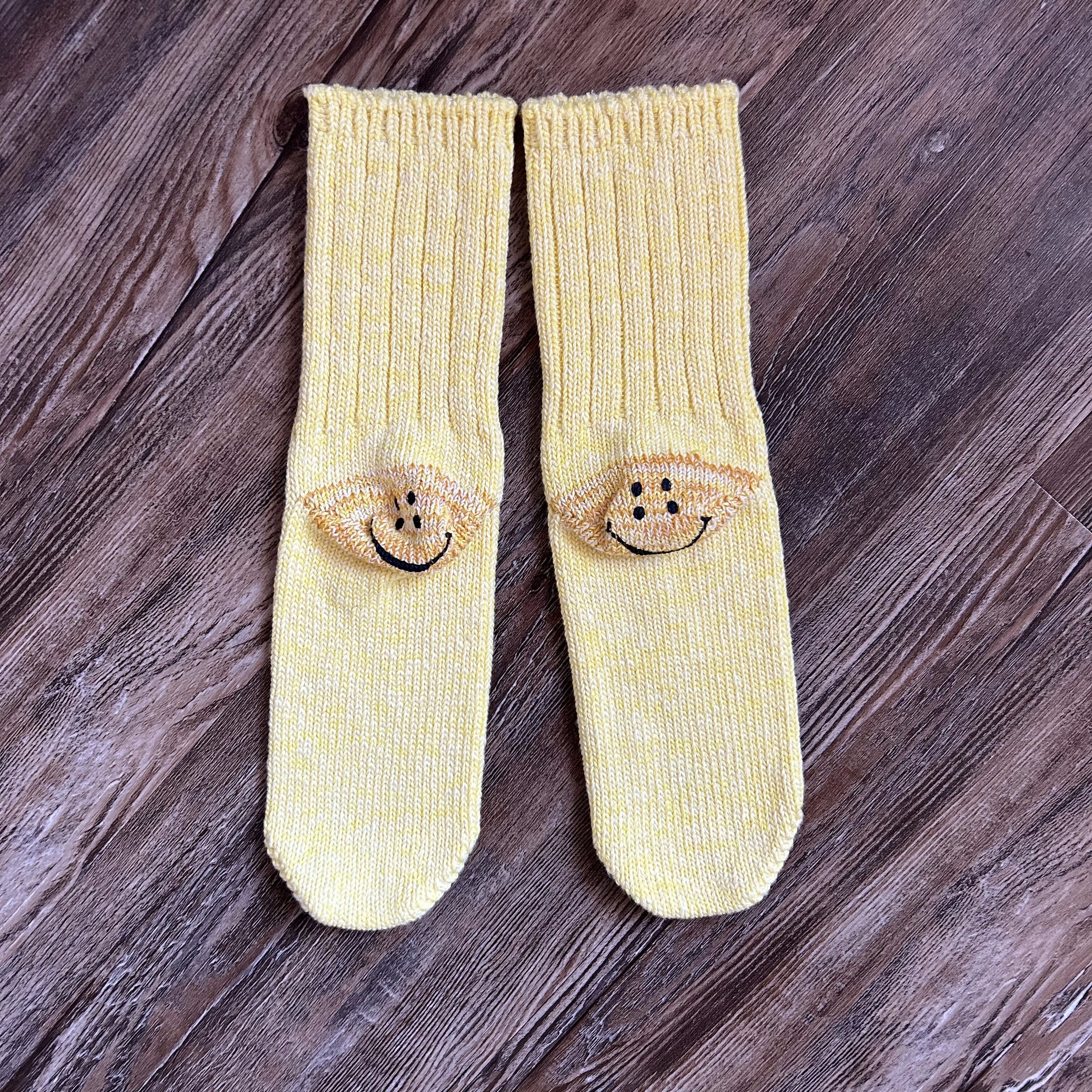 Pre-owned Kapital New  Smiley Face Socks - Pale Yellow