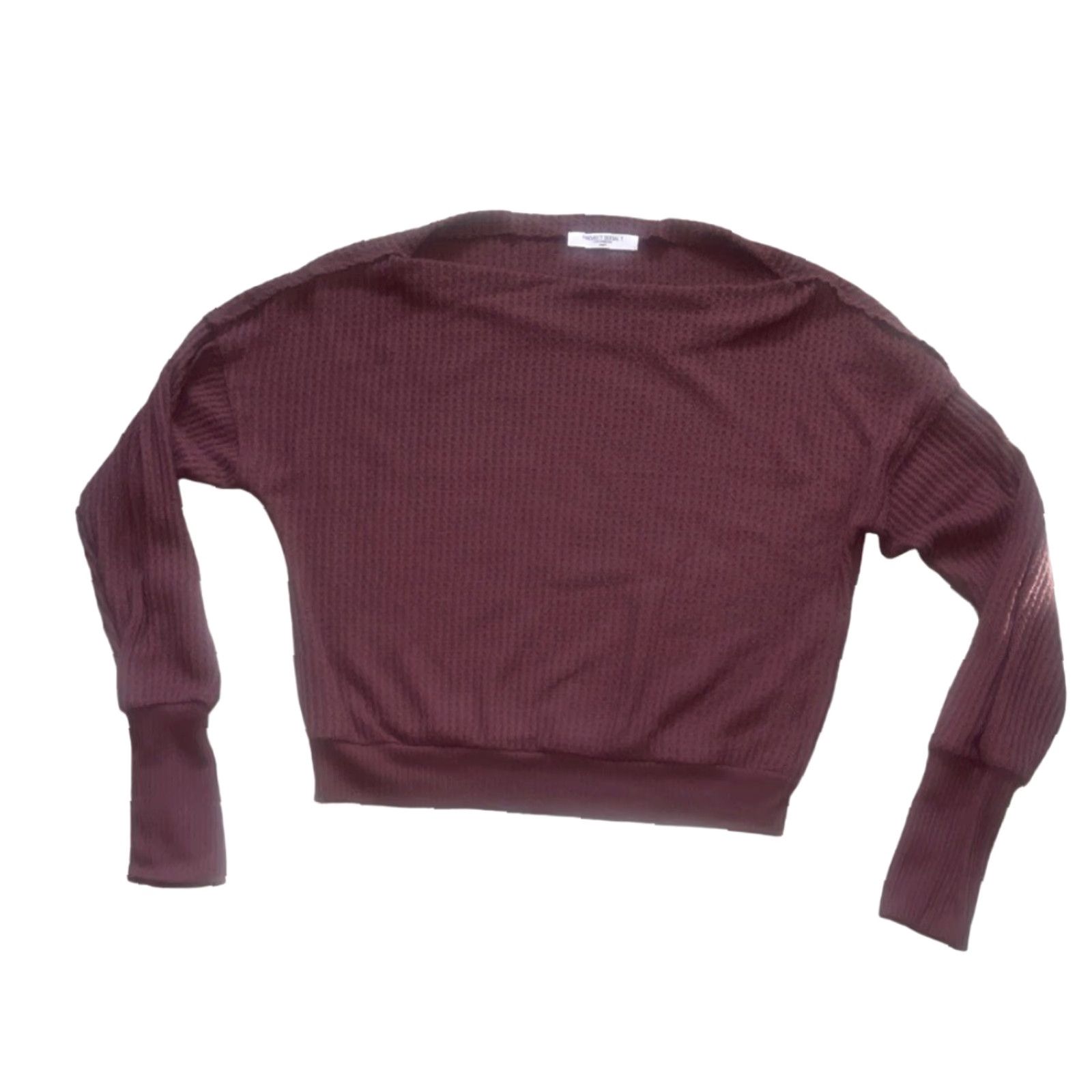Vintage VINTAGE Project Social Women’s Small Waffle Knit Top Long Sleeved Shirt Maroon Size S / US 4 / IT 40 - 2 Thumbnail