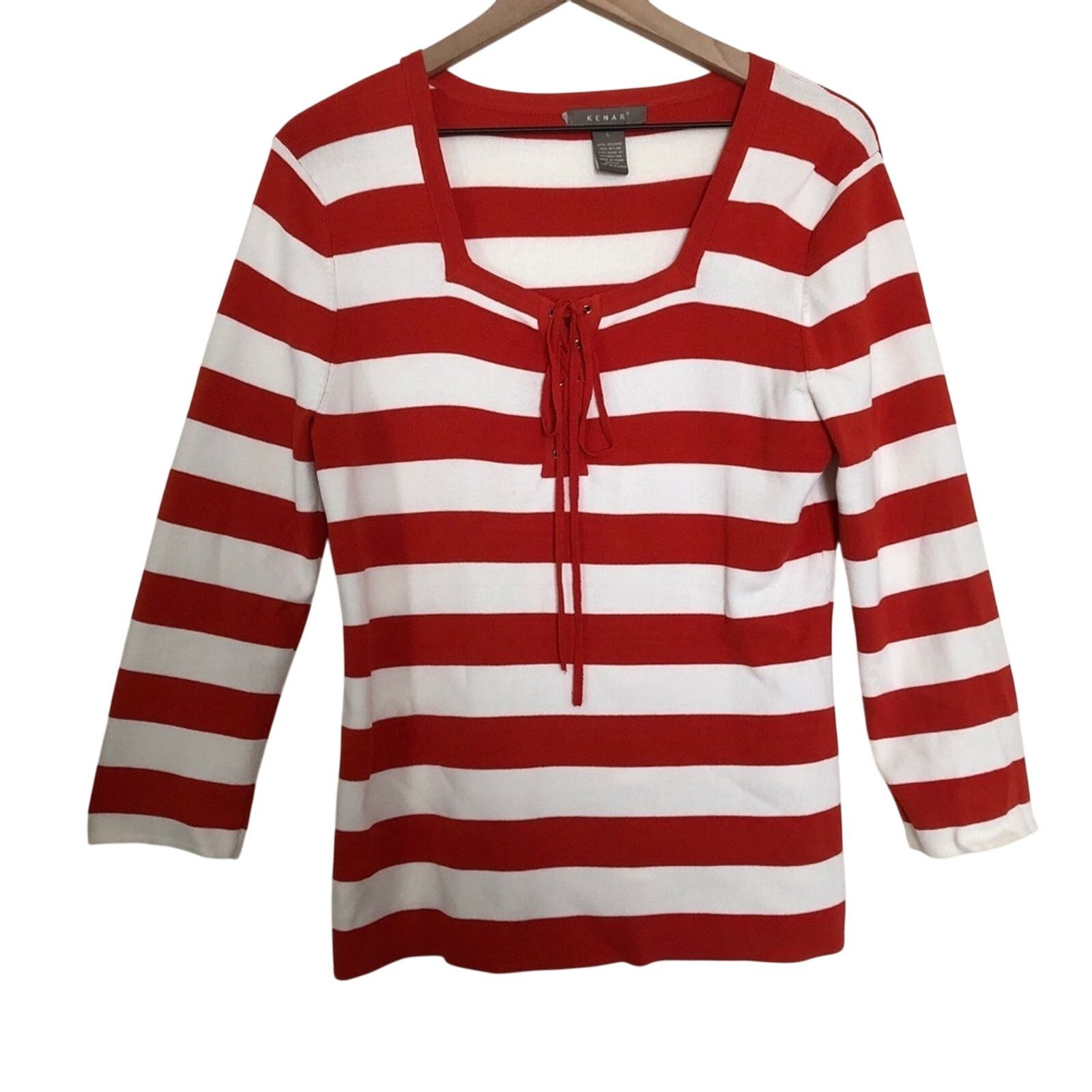 Other Kenar Red and White Striped Square Neck Tie Knot Sweater Top Size L / US 10 / IT 46 - 1 Thumbnail