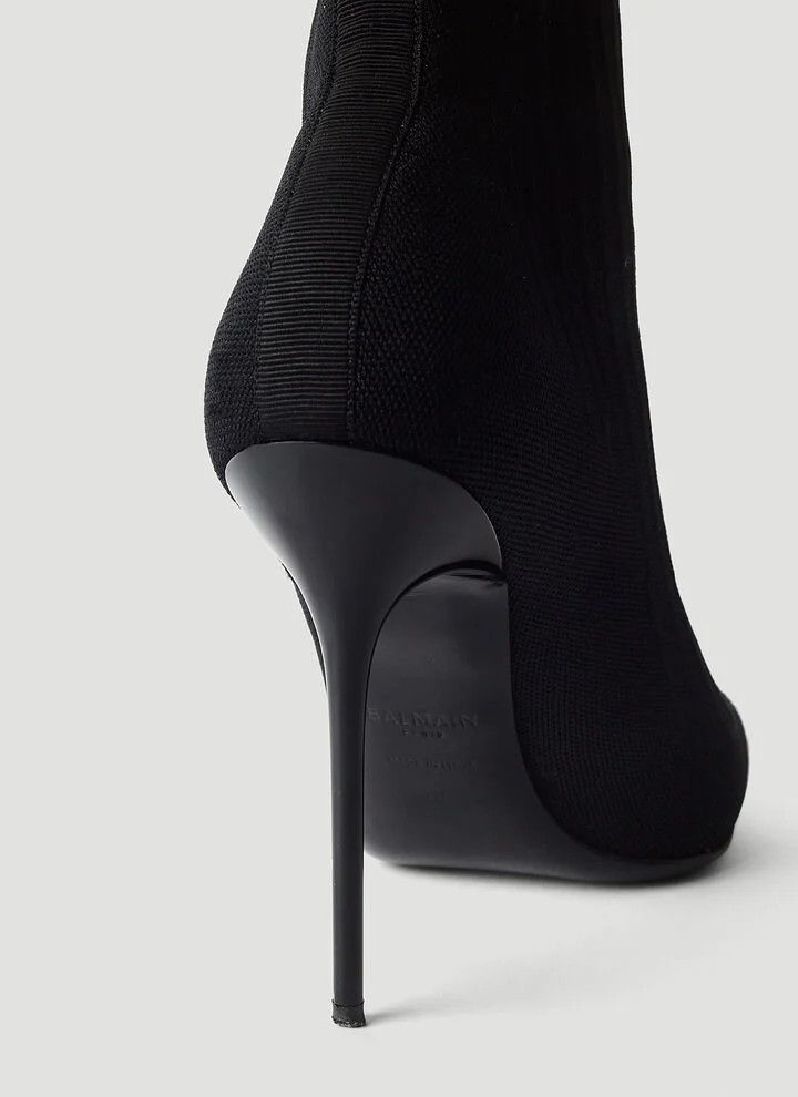 Balmain o1s1wg110925 Logo Print Knit High Heel Boots in Black Size US 5 / IT 35 - 6 Thumbnail