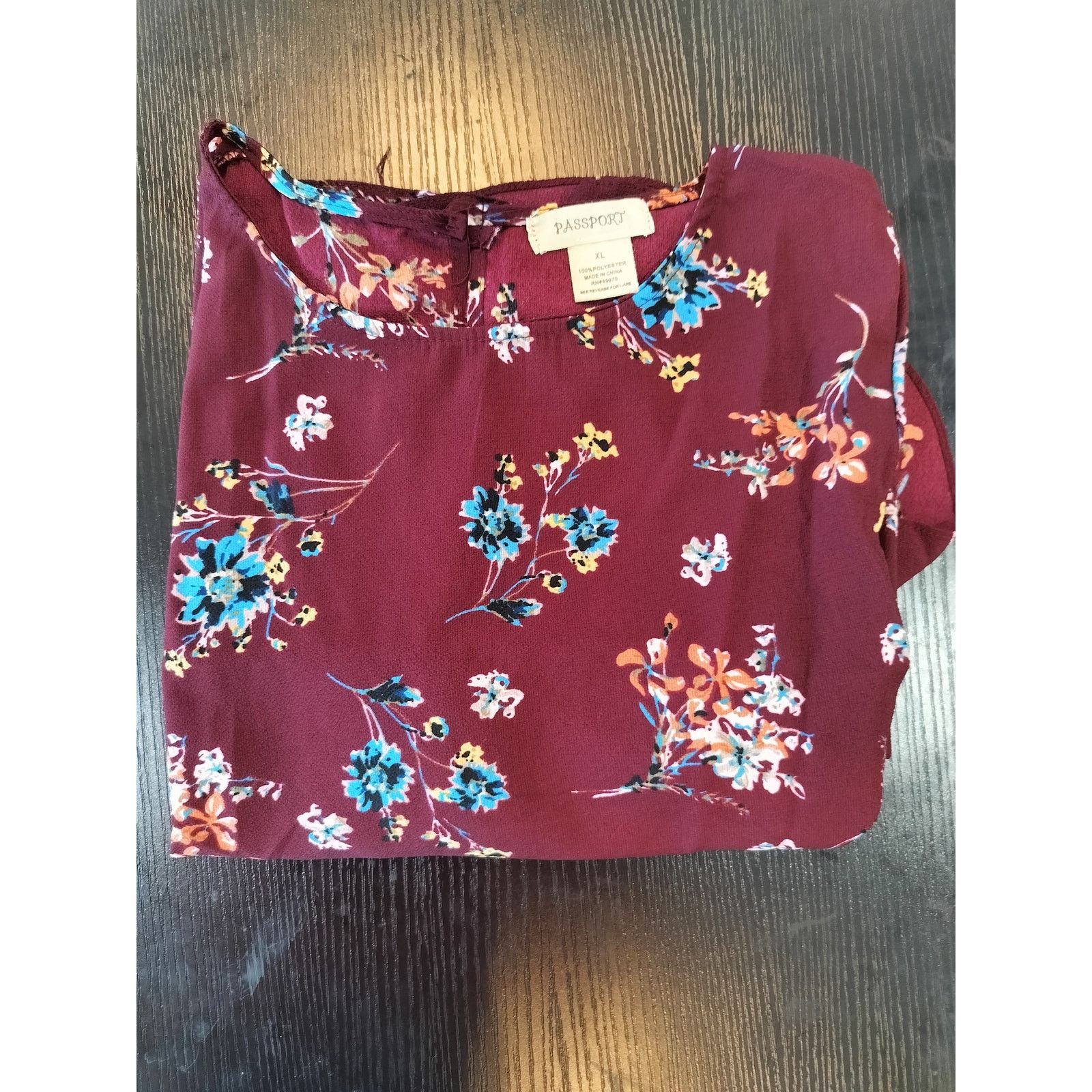 Passport Passport Women’s XL Burgundy Floral Blouse Long Sleeve Size XL / US 12-14 / IT 48-50 - 6 Thumbnail