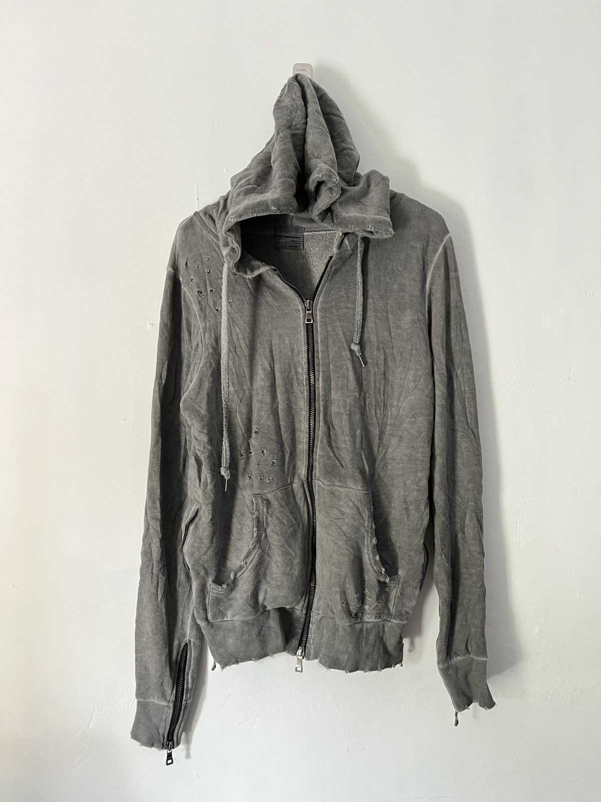 5351 POUR LES HOMMES Unknwn balmain style j2 distressed wash multi zipper hoodie Size US XL / EU 56 / 4 - 1 Thumbnail