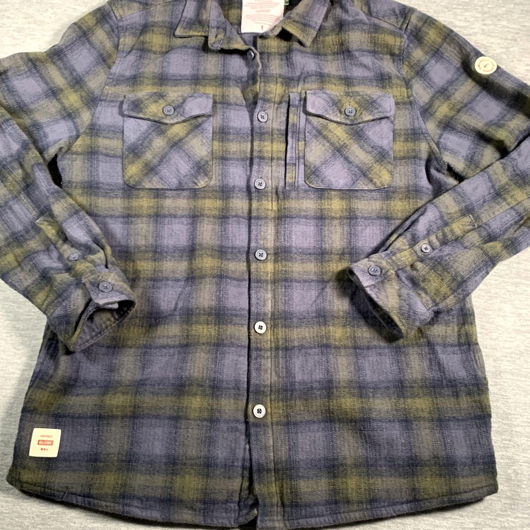 Globe Globe Wanderer Shacket Shirt Mens XL Blue Green Plaid Button Up Size US XL / EU 56 / 4 - 3 Thumbnail
