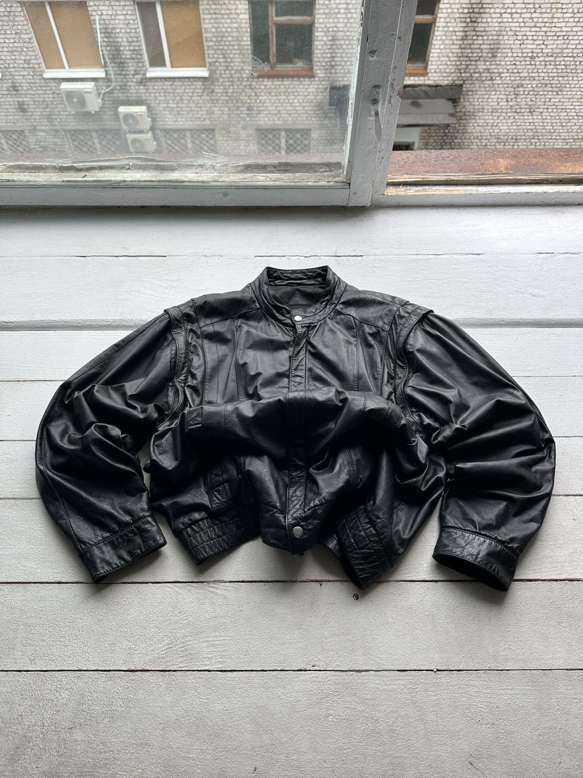 Other 🚨VNTG LEATHER JACKET AVANT GARDE ASYMMETRICAL BLACK MOTO Size US XL / EU 56 / 4 - 1 Thumbnail