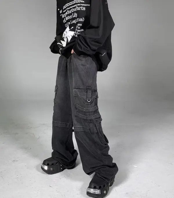 Japanese Brand × Jean Heavy washed street style long strap wide leg jeans Size US 32 / EU 48 - 3 Thumbnail