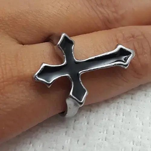 Ring Of Fire Silver Black Enamel Cross Ring Size - 9 - RGN -753 Size ONE SIZE - 4 Thumbnail