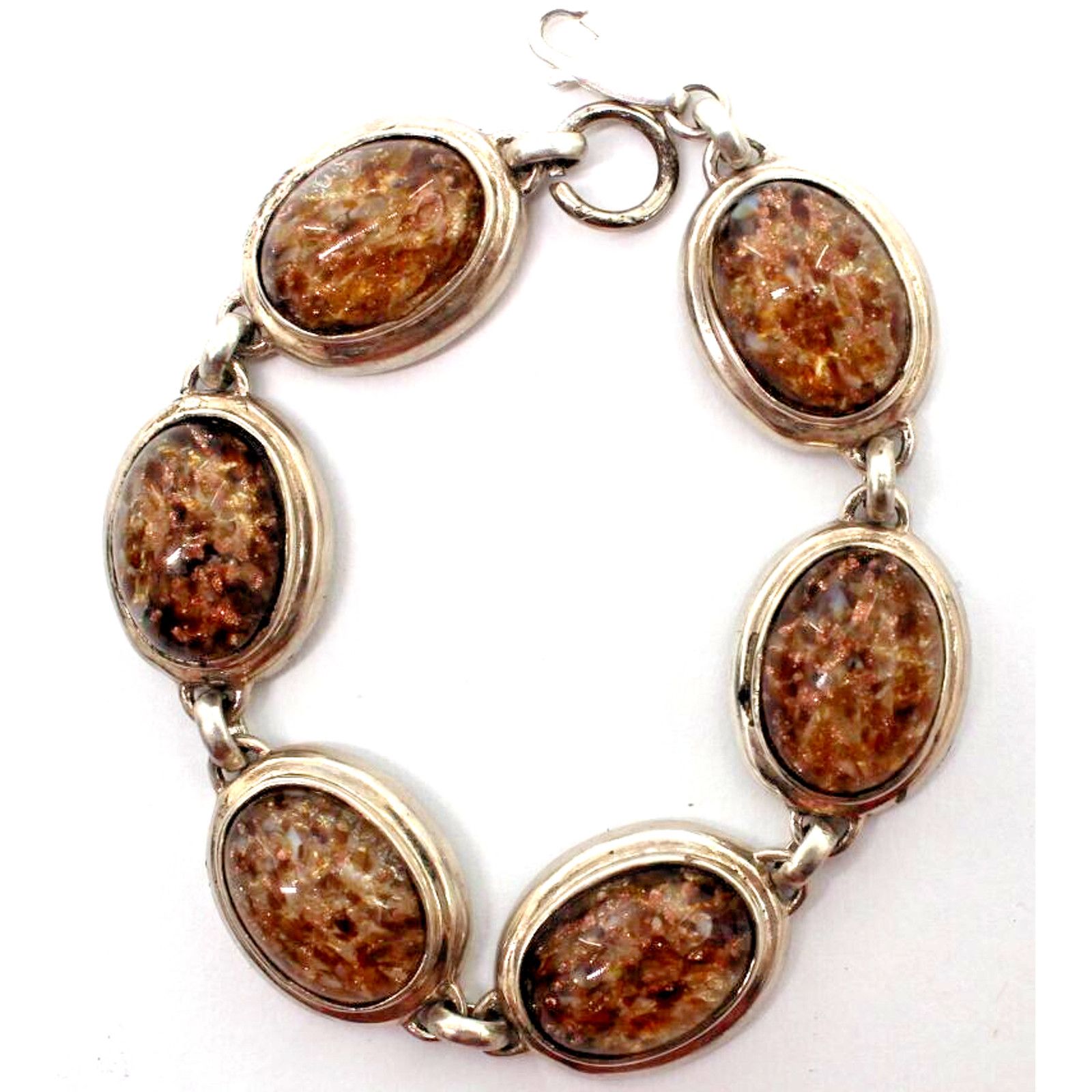 Other Thailand Art Glass Cabochon Bracelet • Gold Foil •925 Silver Size ONE SIZE - 2 Thumbnail