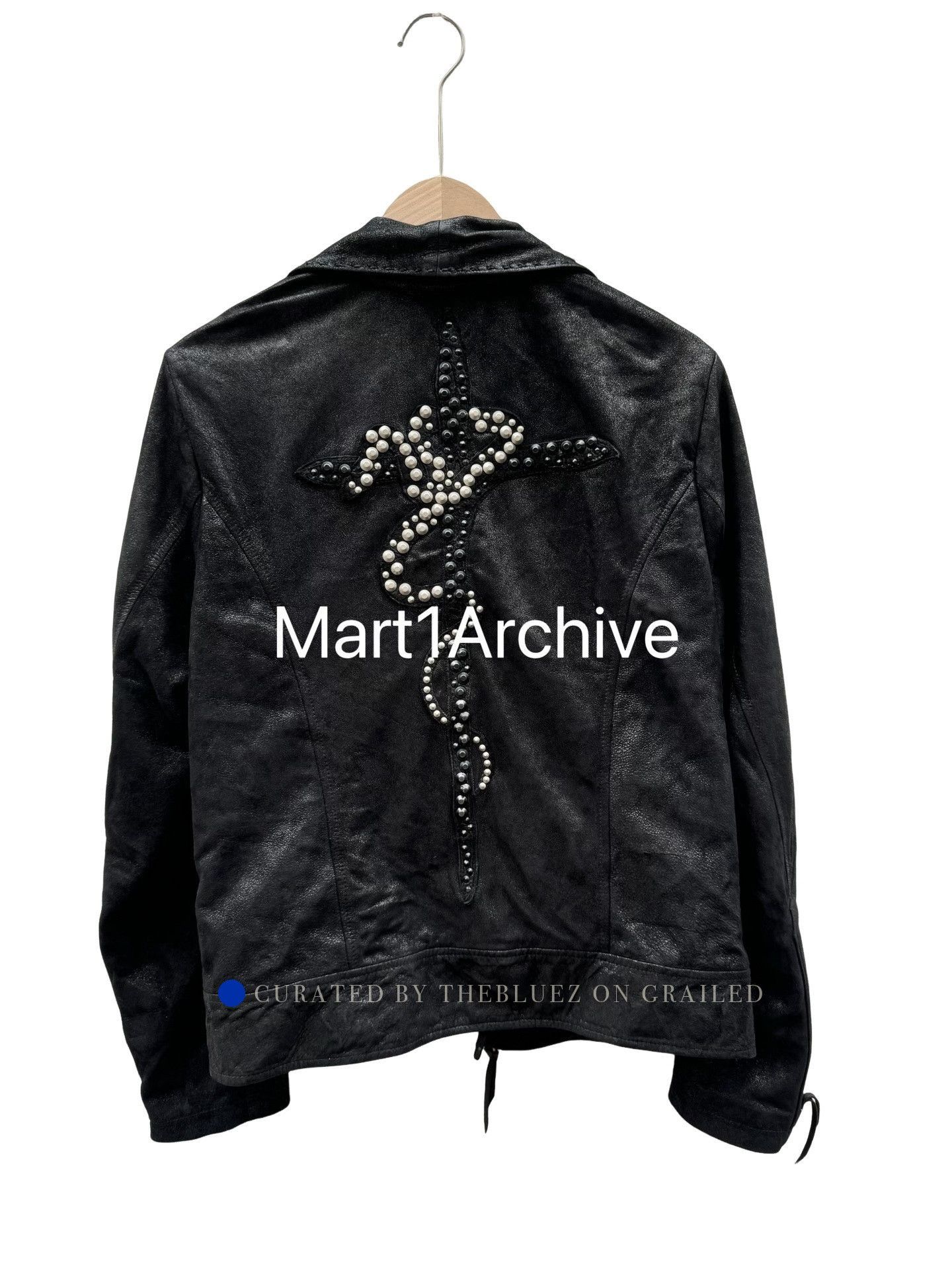 KMRii Black Leather Jacket with Embellished Cross Design (L) Size US L / EU 52-54 / 3 - 1 Thumbnail