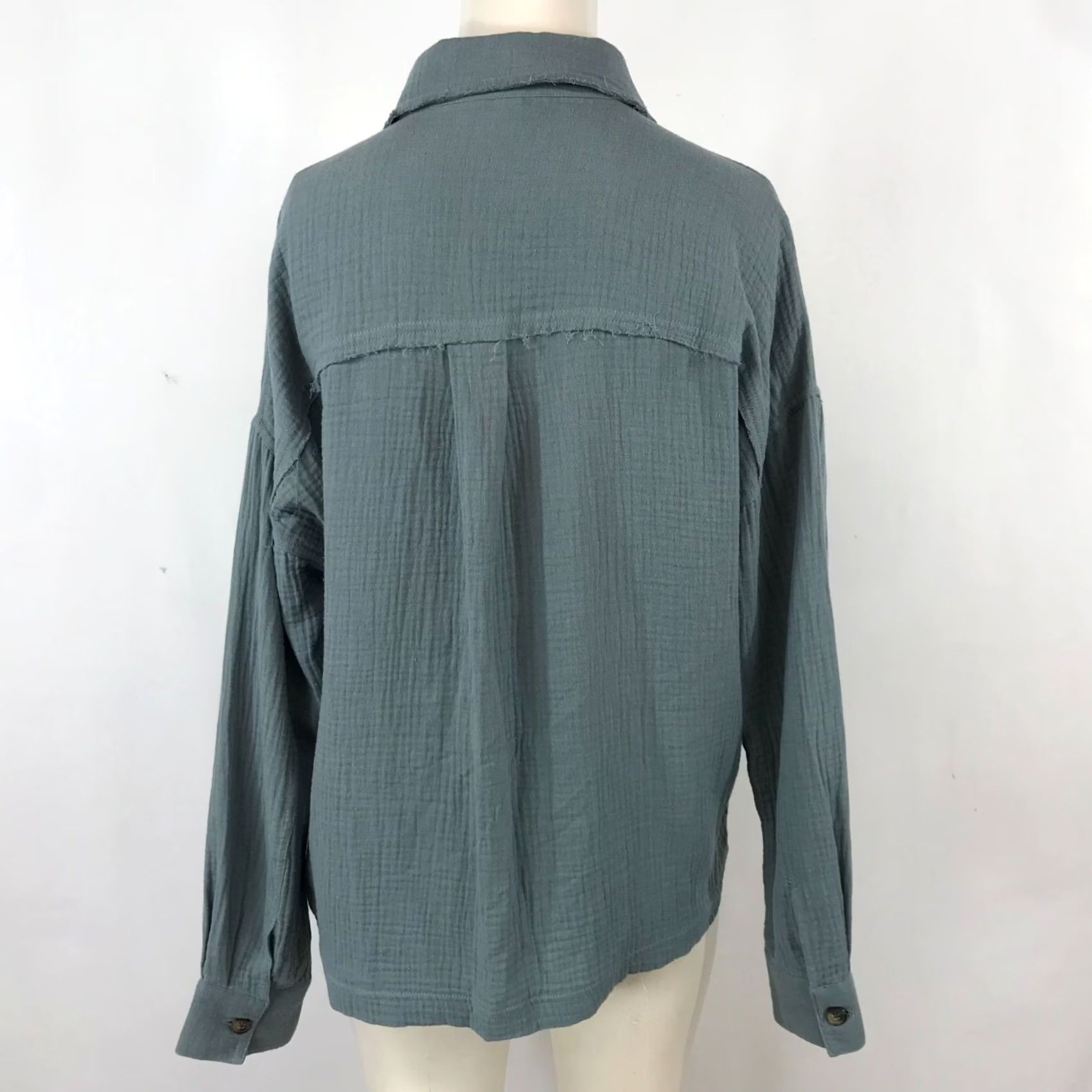 Vintage SUPPLIES Top Womens S Gray WOMEN BLUE LONG SLEEVE BUTTON GAUZE COTTON Size S / US 4 / IT 40 - 5 Thumbnail