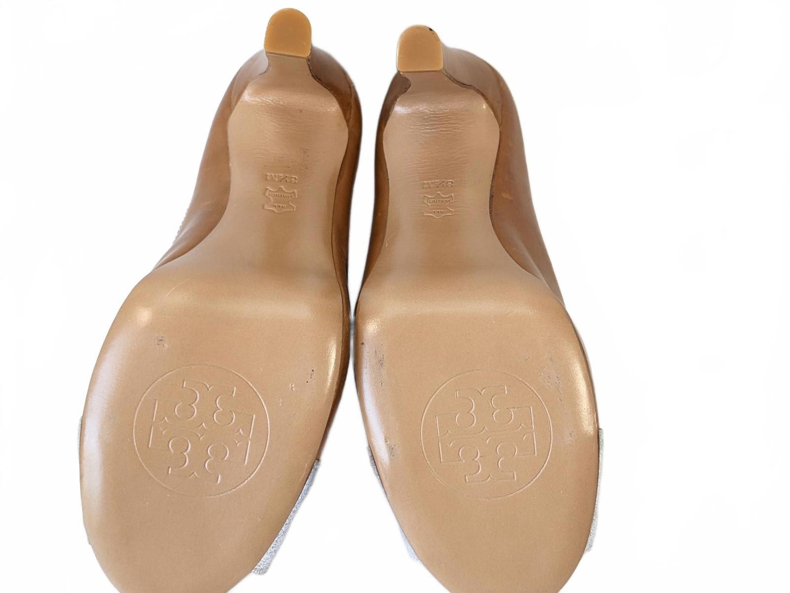 Other Tory Burch Brazil Heels Open-Toe Silver Brown Leather US 8.5 Size US 8.5 / IT 38.5 - 8 Thumbnail